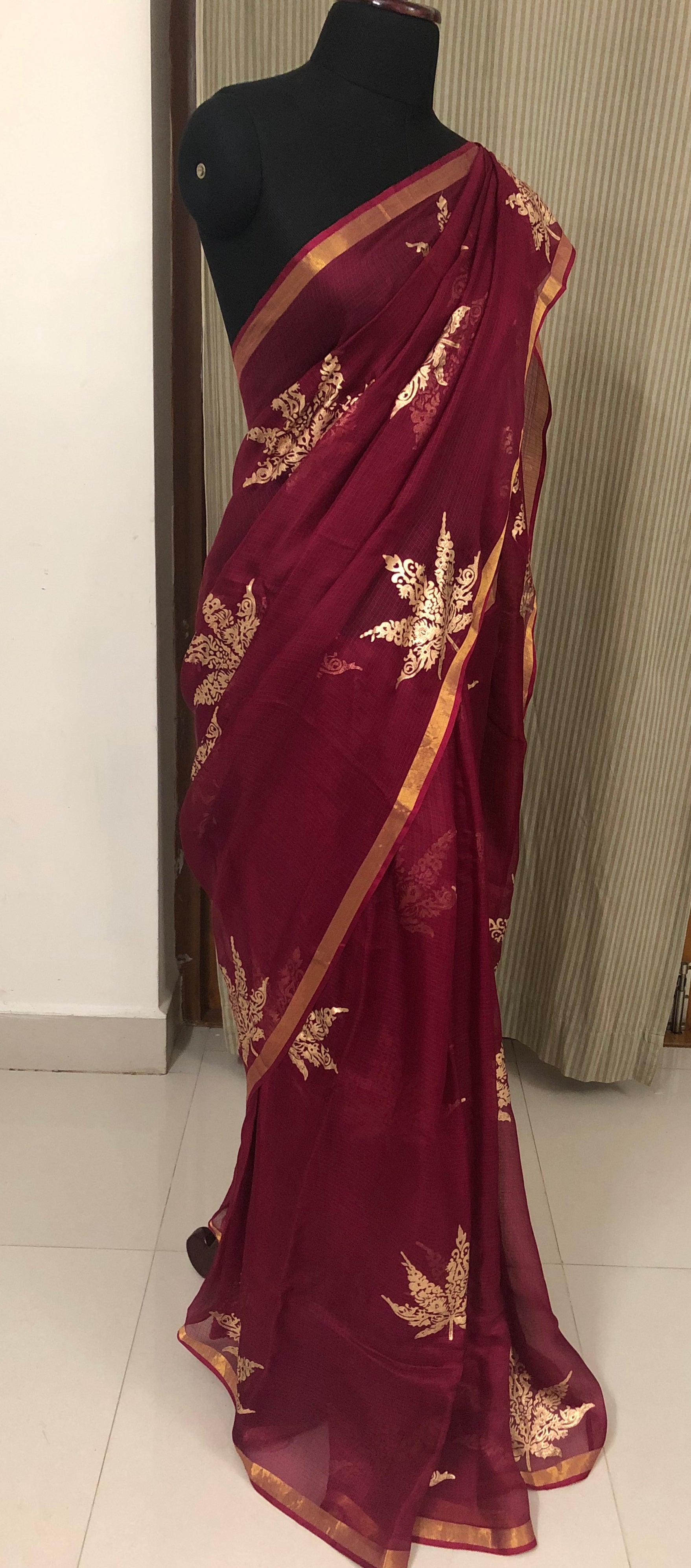 Block printed pure kota silk saree