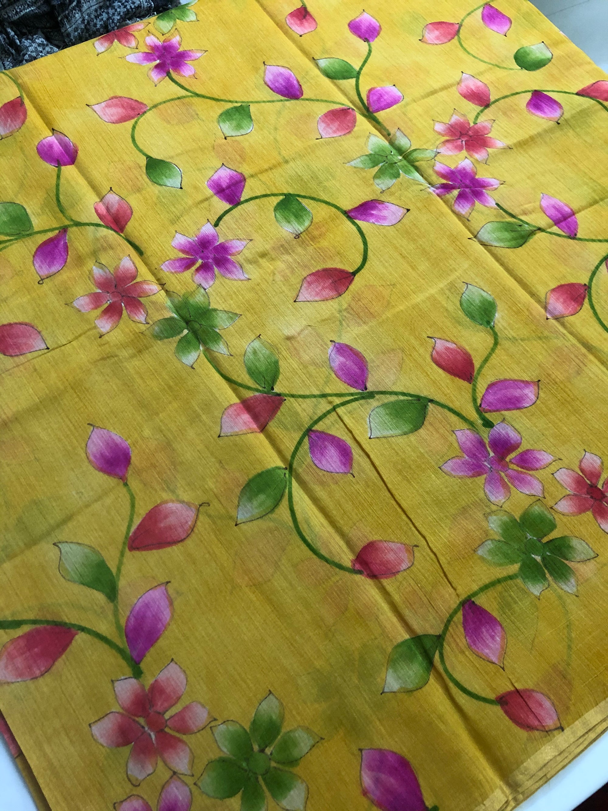 Hand Painted handloom pure munga silk fabric