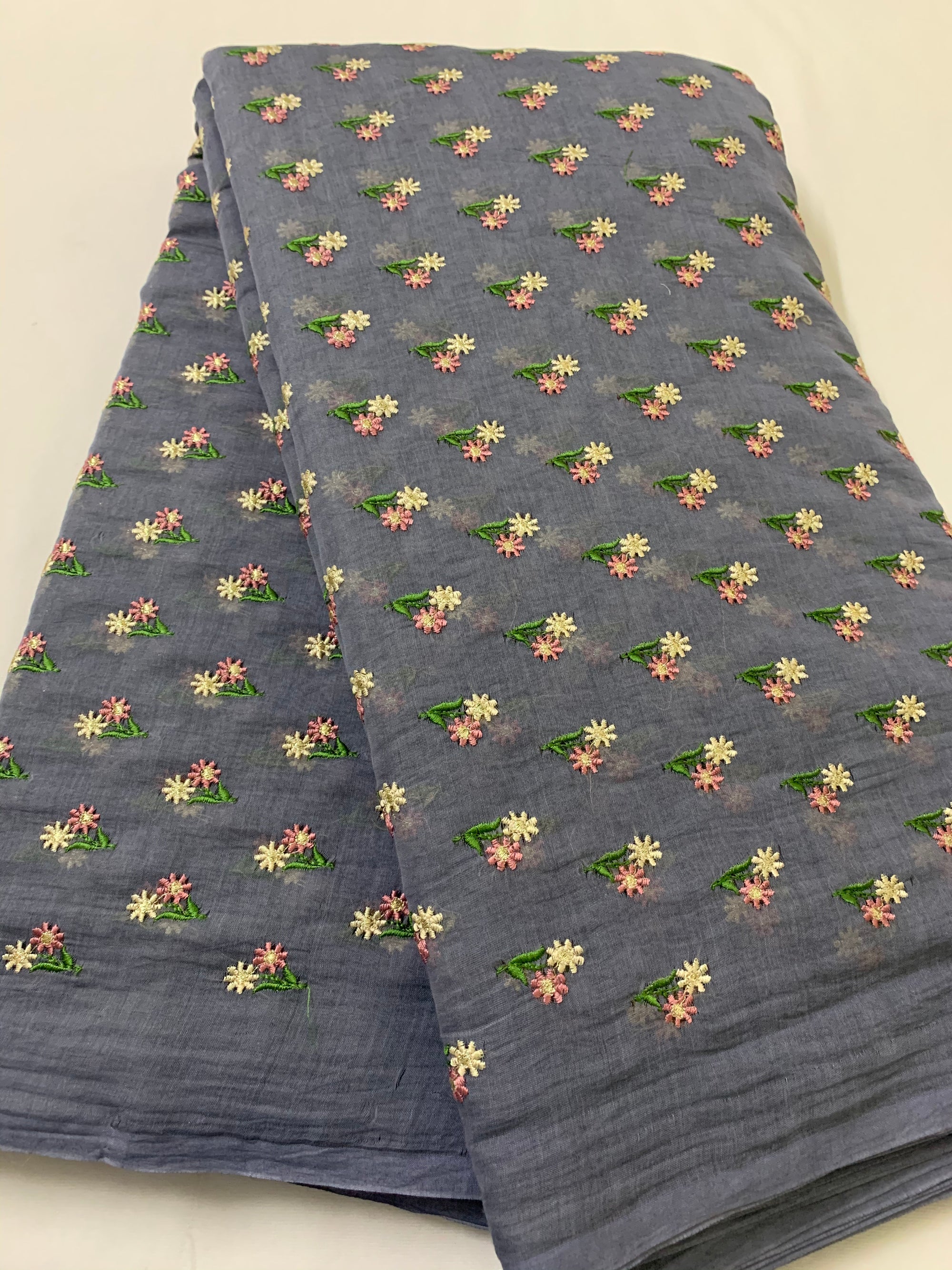 HANDLOOM MUL CHANDERI EMBROIDERED FABRIC