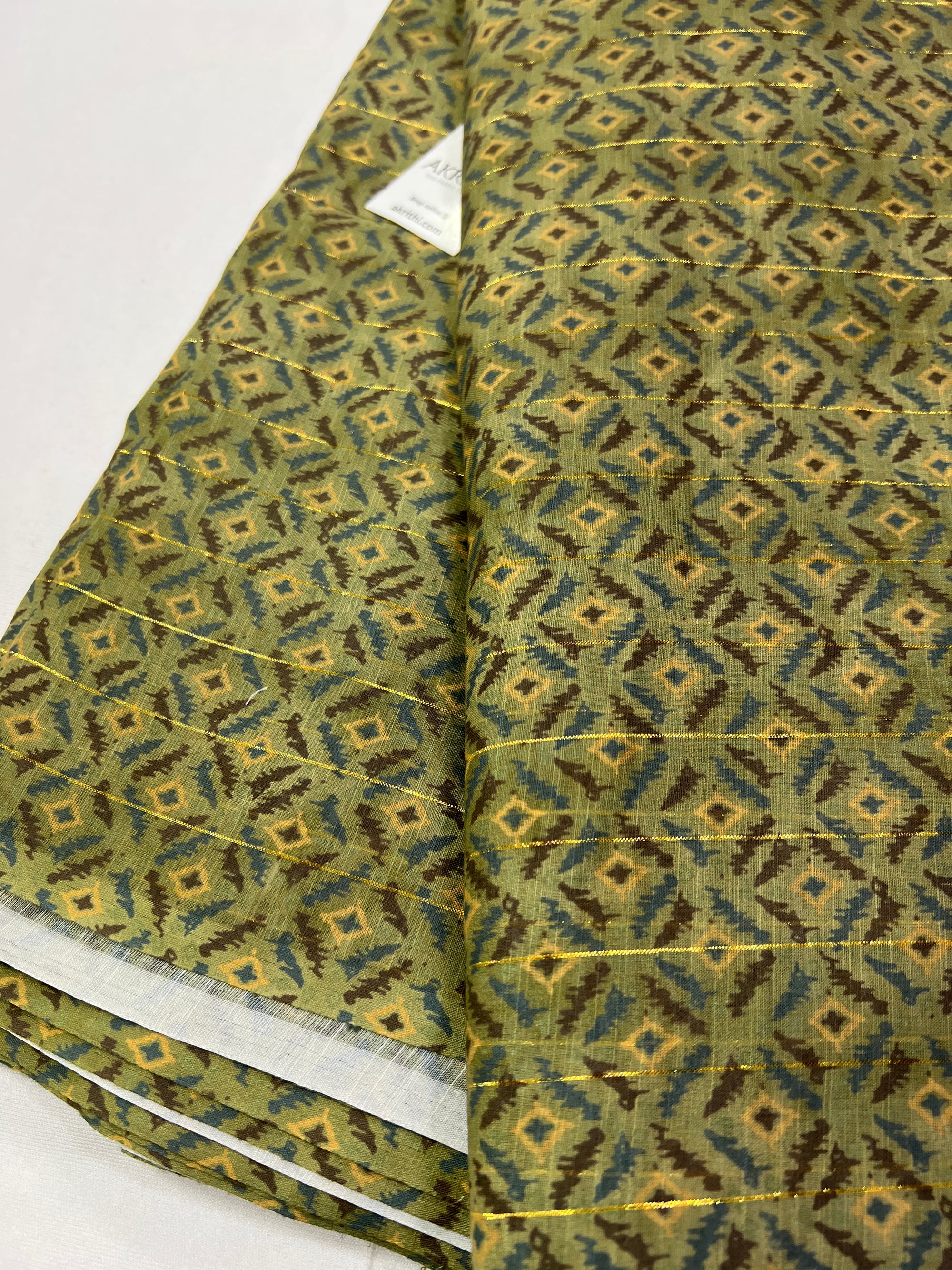 Digital printed munga cotton fabric with Zari lines