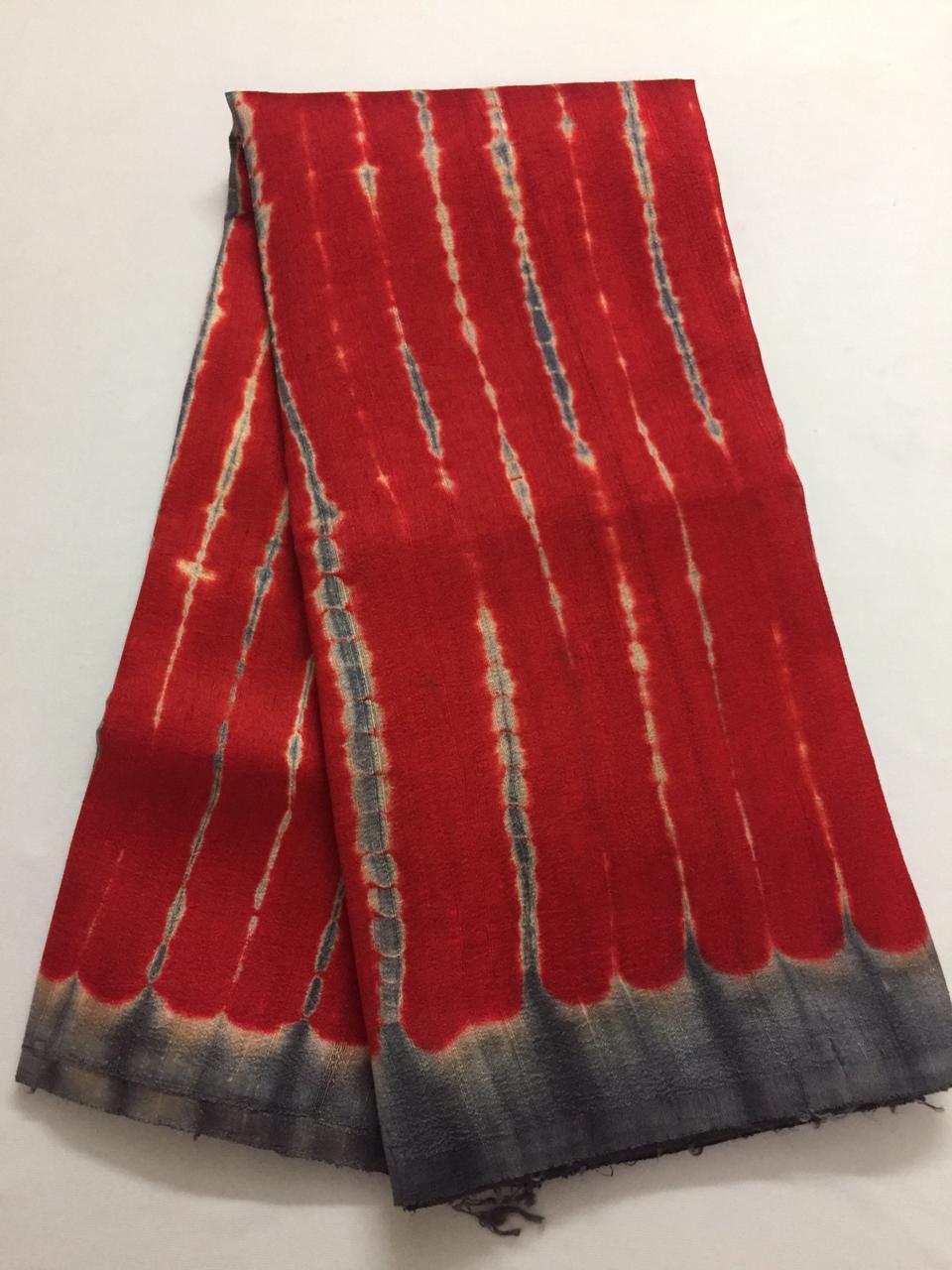 Shibori tie and dye pure raw silk fabric