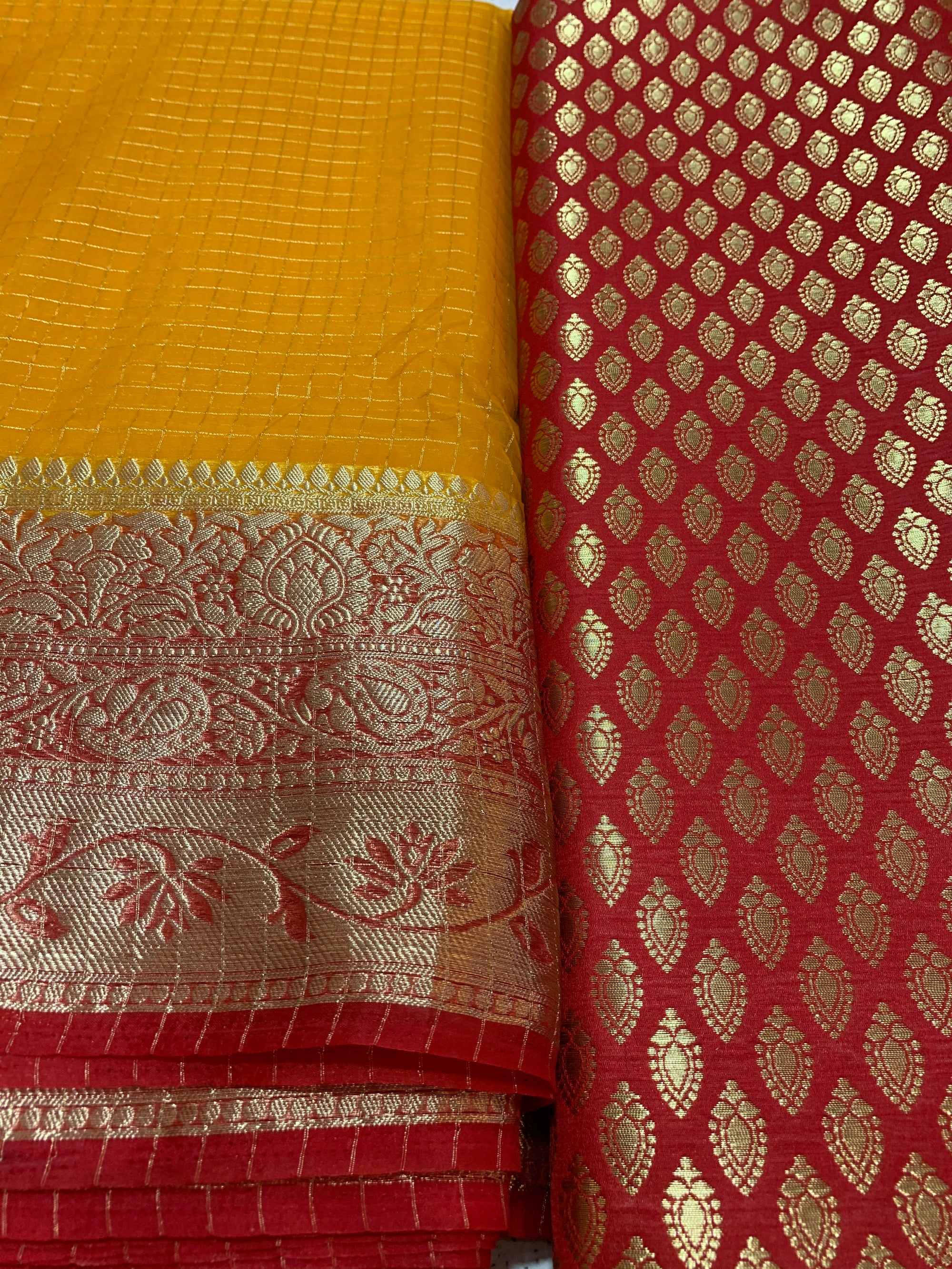 Banarasi fabric with organza checks combo
