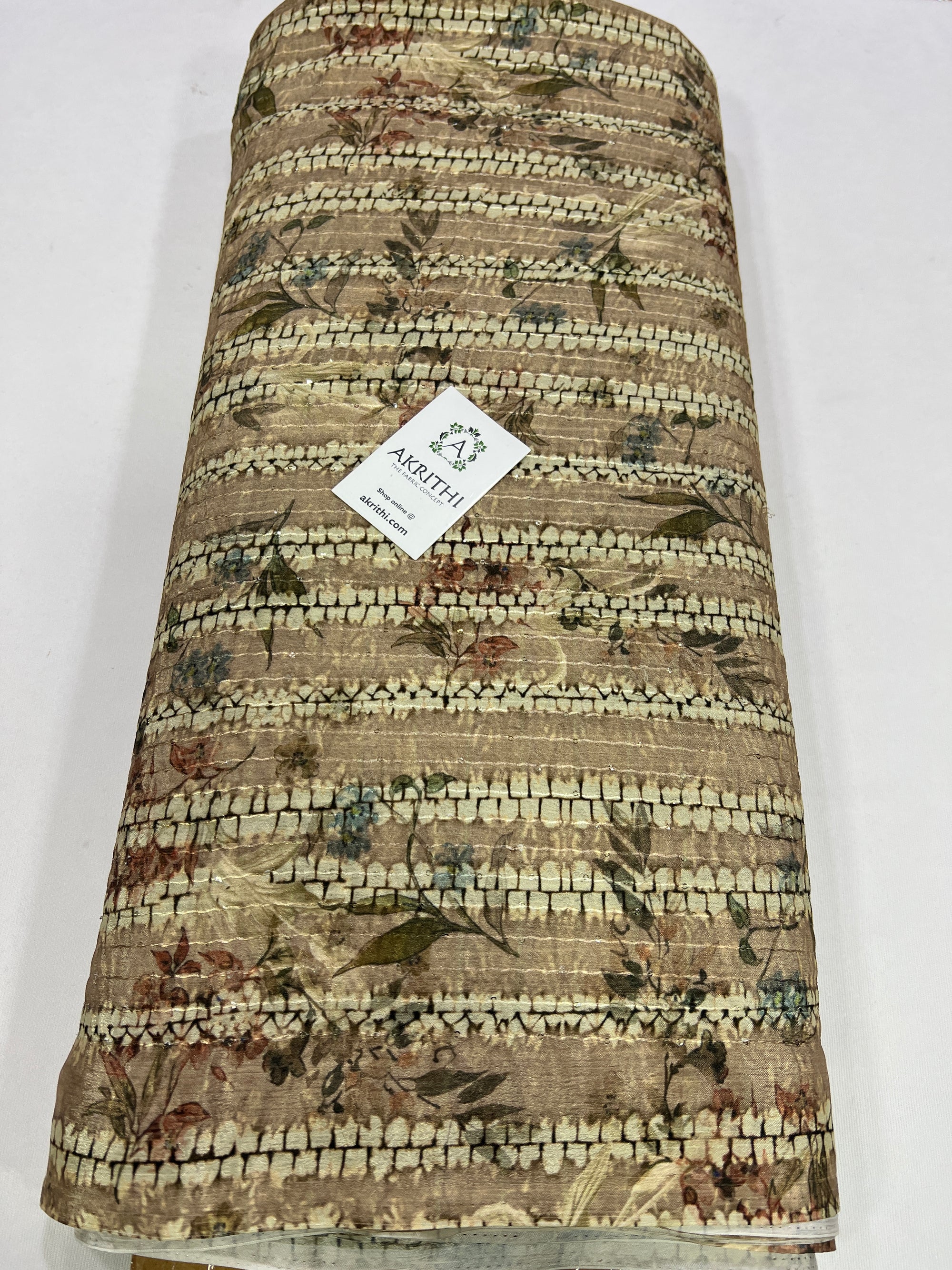 Digital printed chinon fabric with sequins work