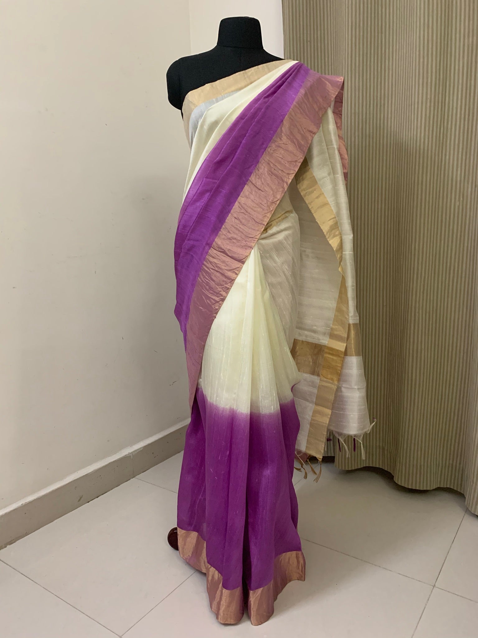 PURE RAW SILK DOUBLE SHADED SAREE WITH ZARI BORDER