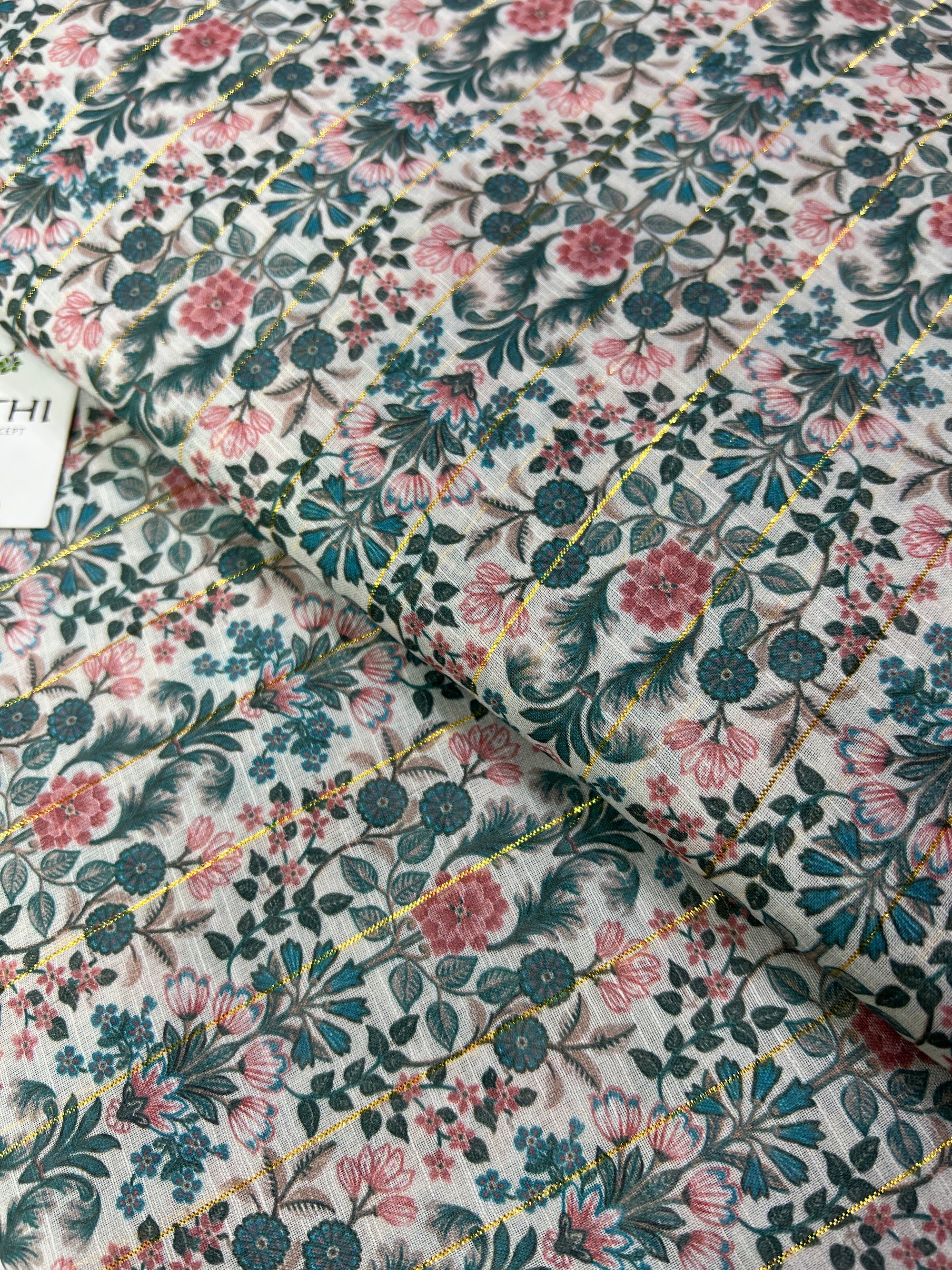 Digital printed munga cotton fabric with Zari lines