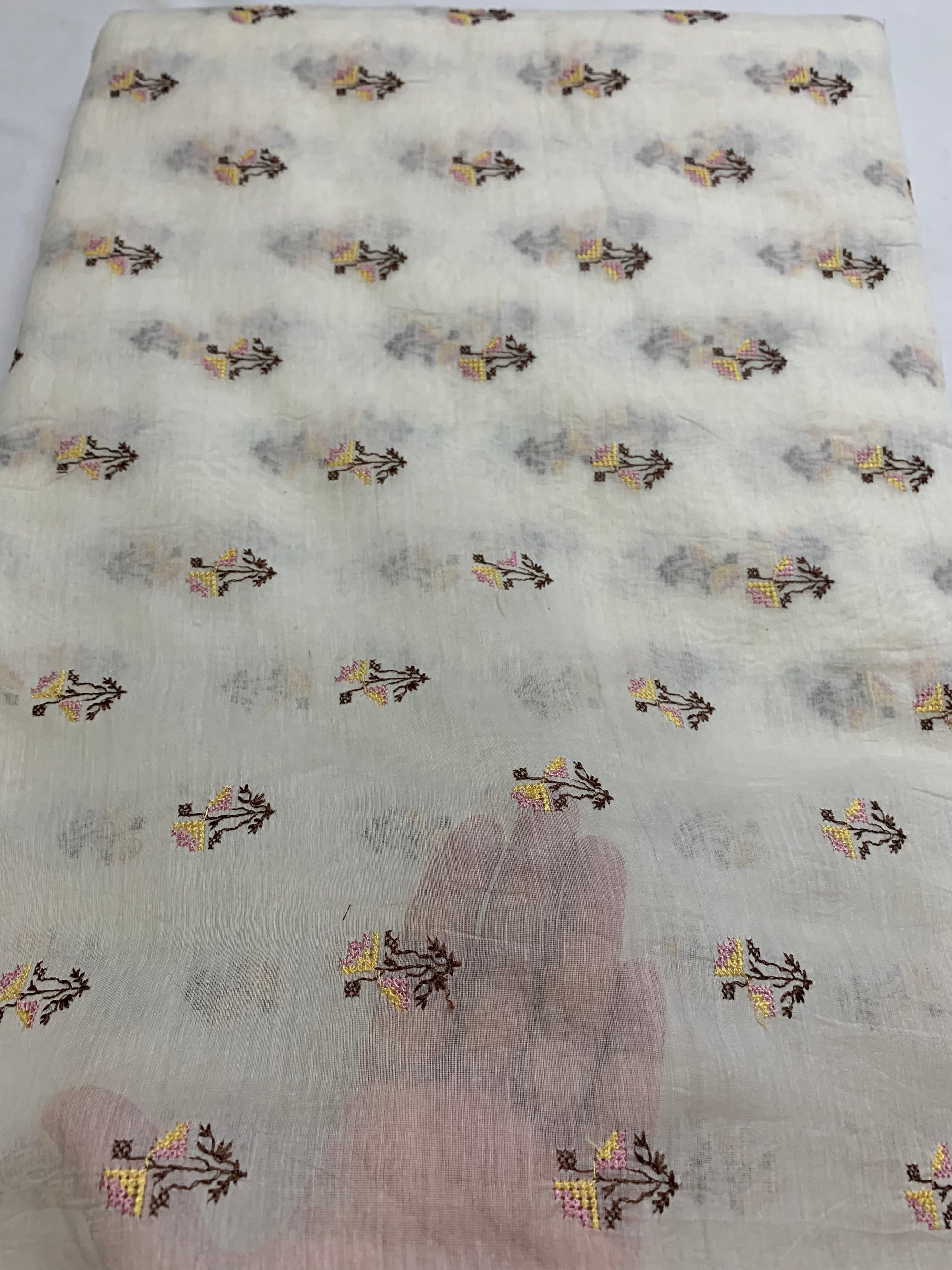 HANDLOOM MUL CHANDERI EMBROIDERED FABRIC