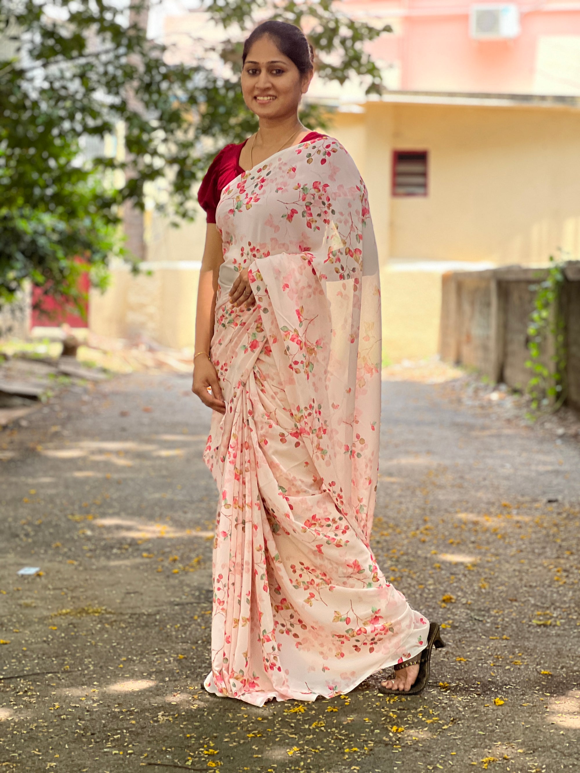 Digital floral printed georgette saree