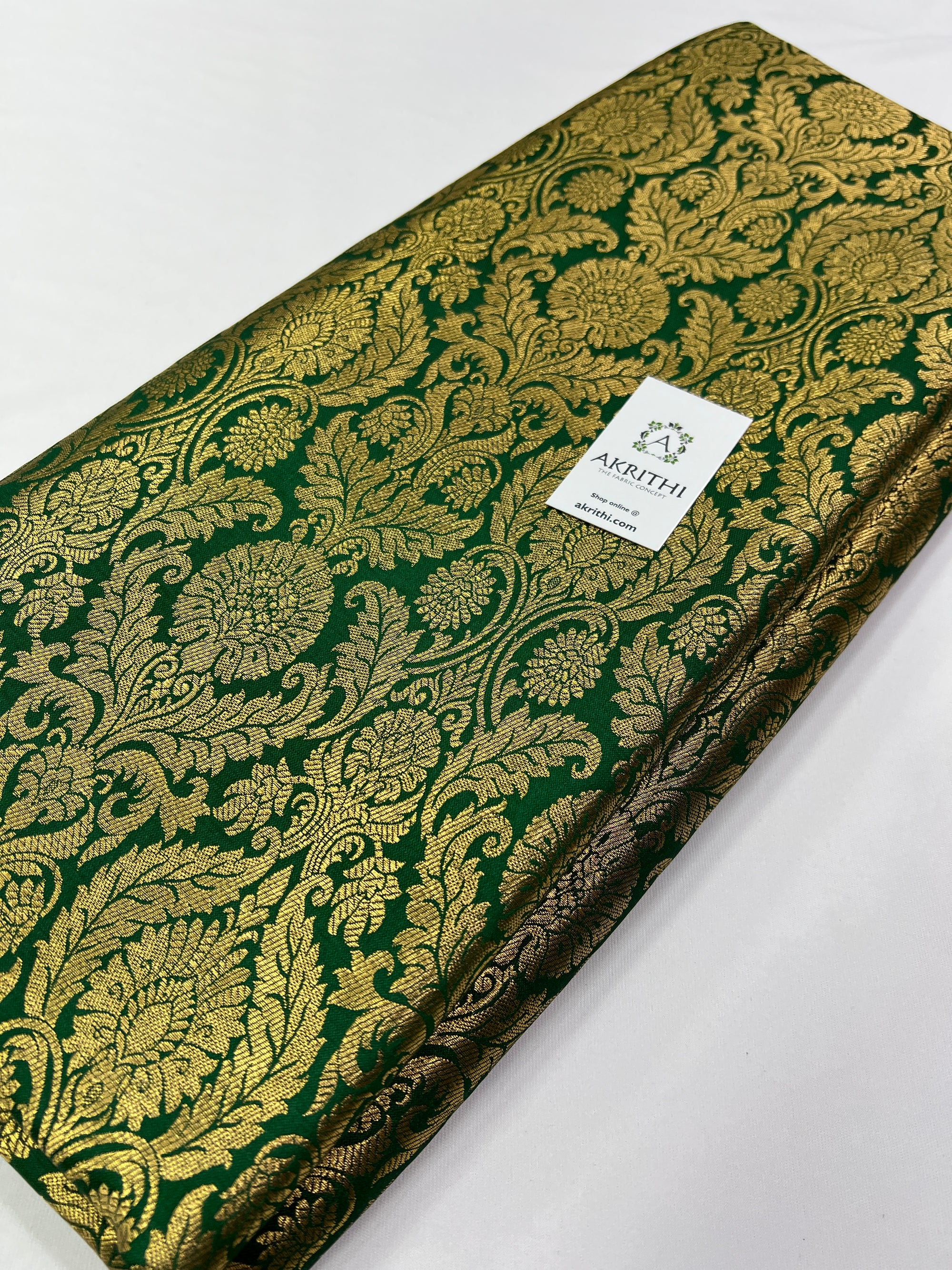 Handloom Banarasi brocade fabric green colour