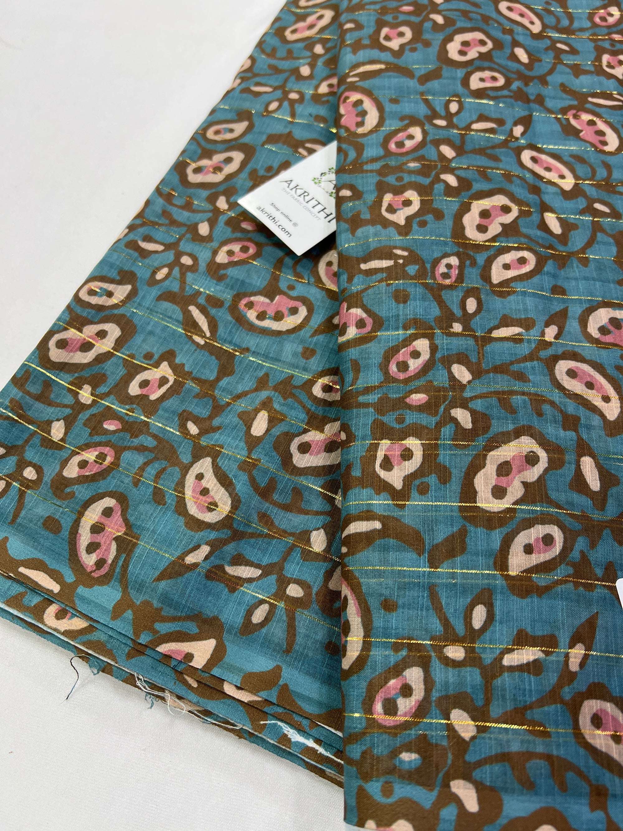 Digital printed munga cotton fabric with Zari lines
