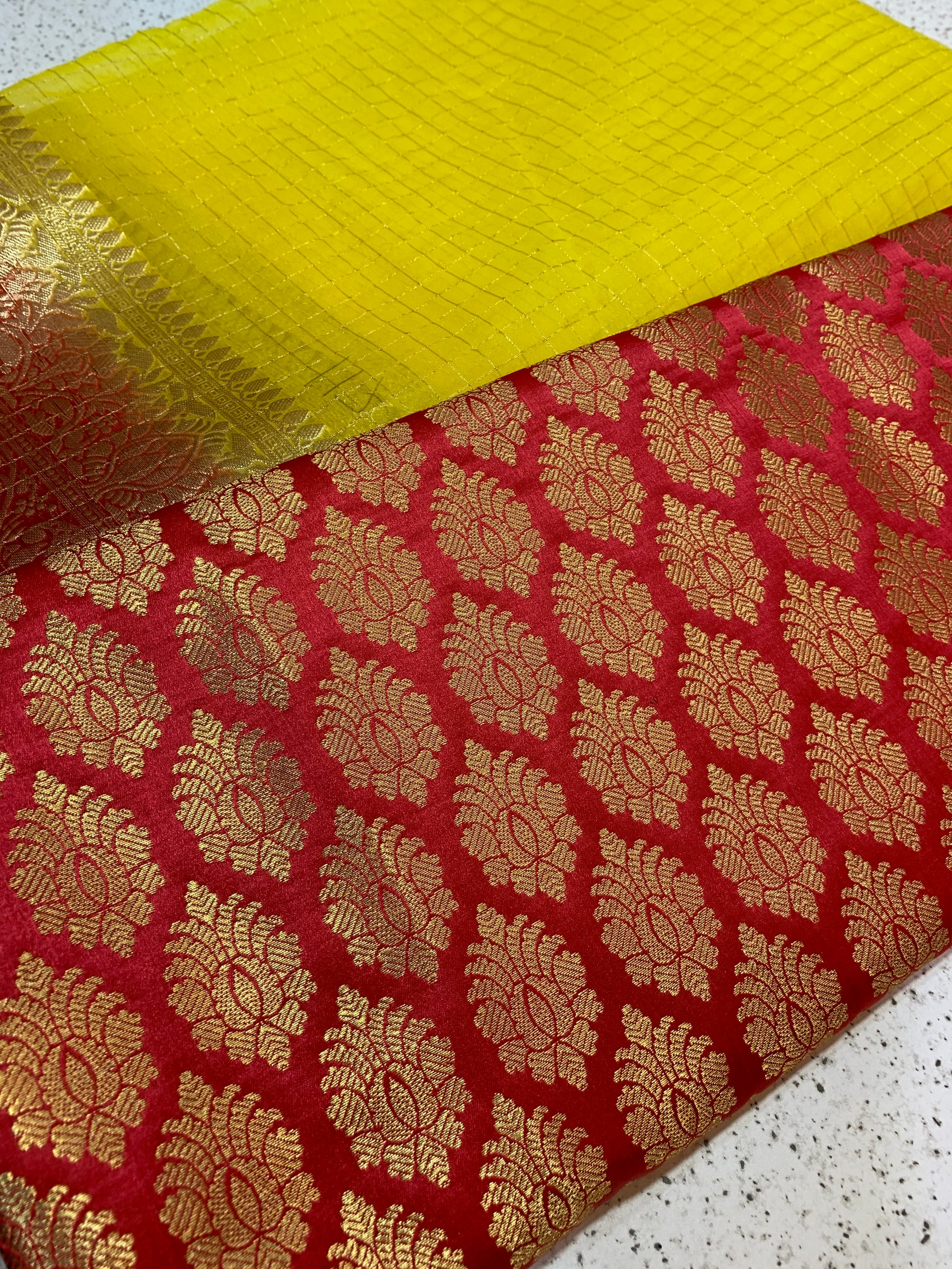 Banarasi fabric with organza checks combo