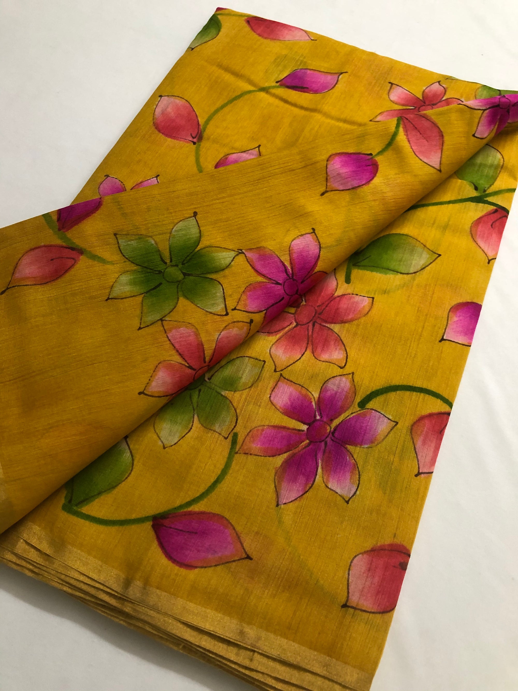 Hand Painted handloom pure munga silk fabric