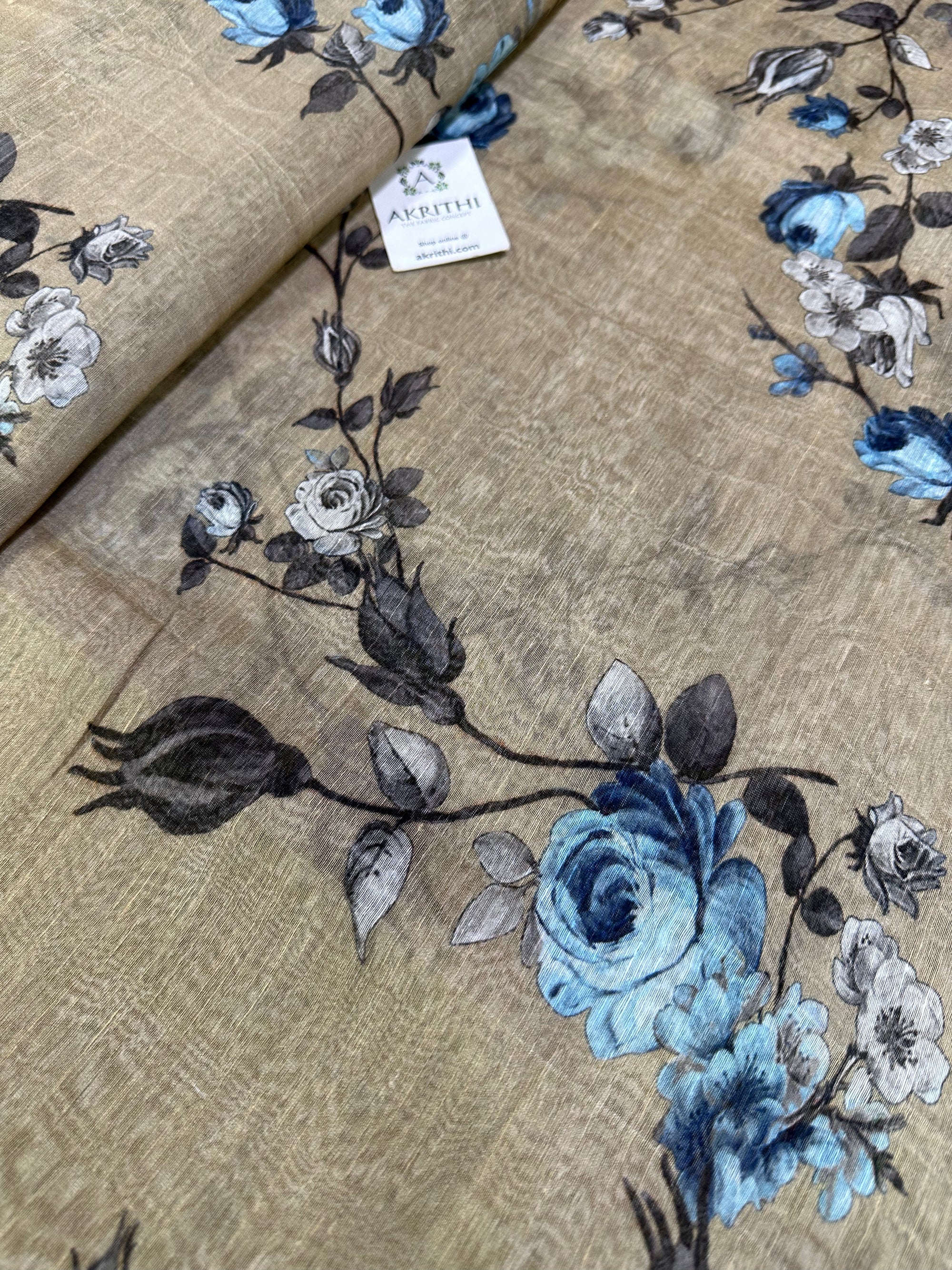 Handloom Printed pure linen silk fabric