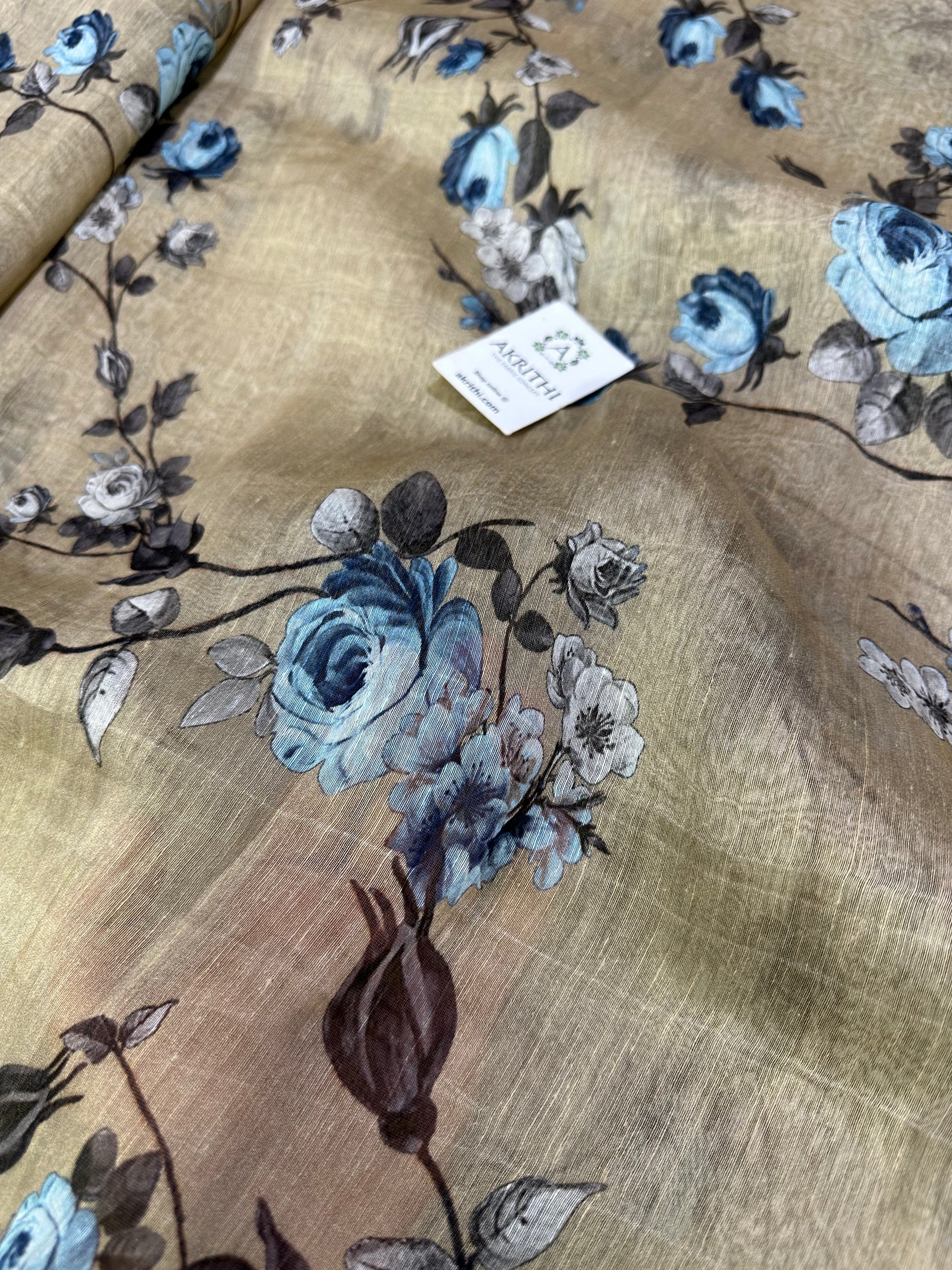 Handloom Printed pure linen silk fabric