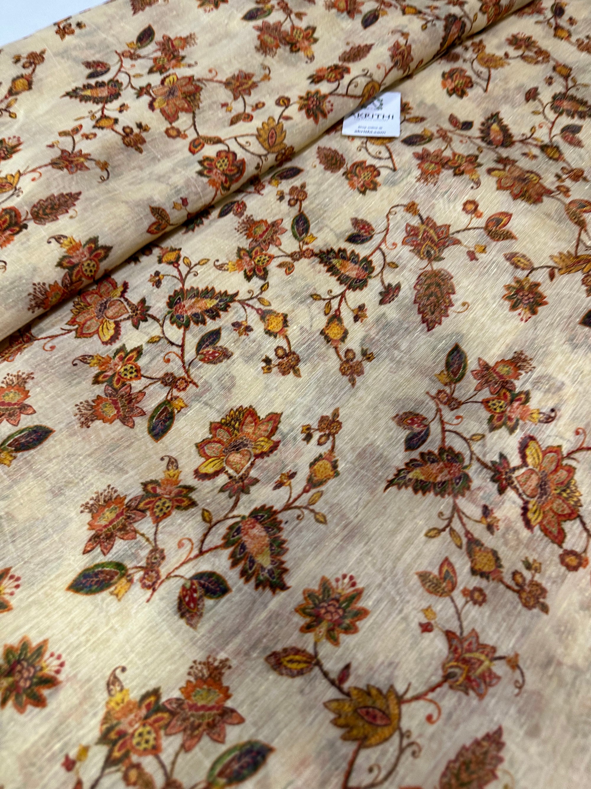 Handloom Printed pure linen silk fabric