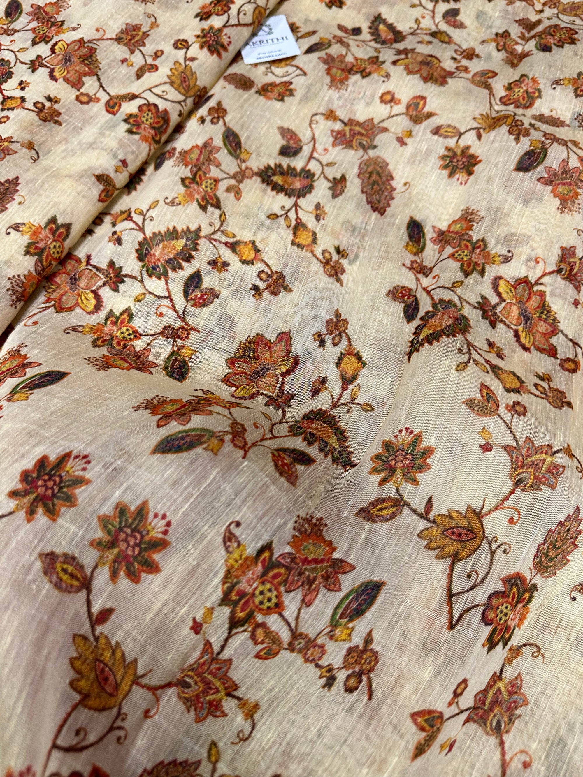 Handloom Printed pure linen silk fabric