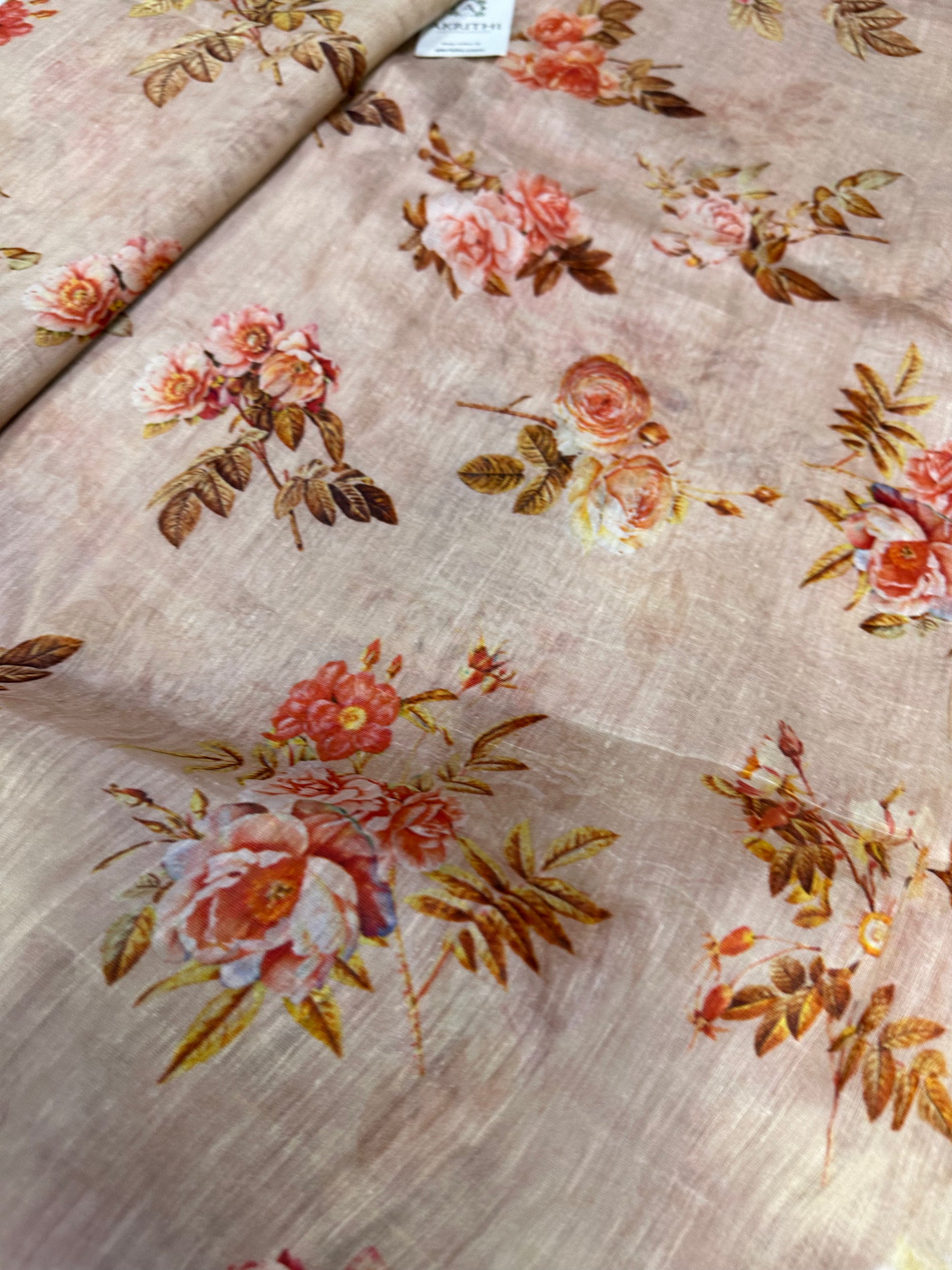 Handloom Printed pure linen silk fabric