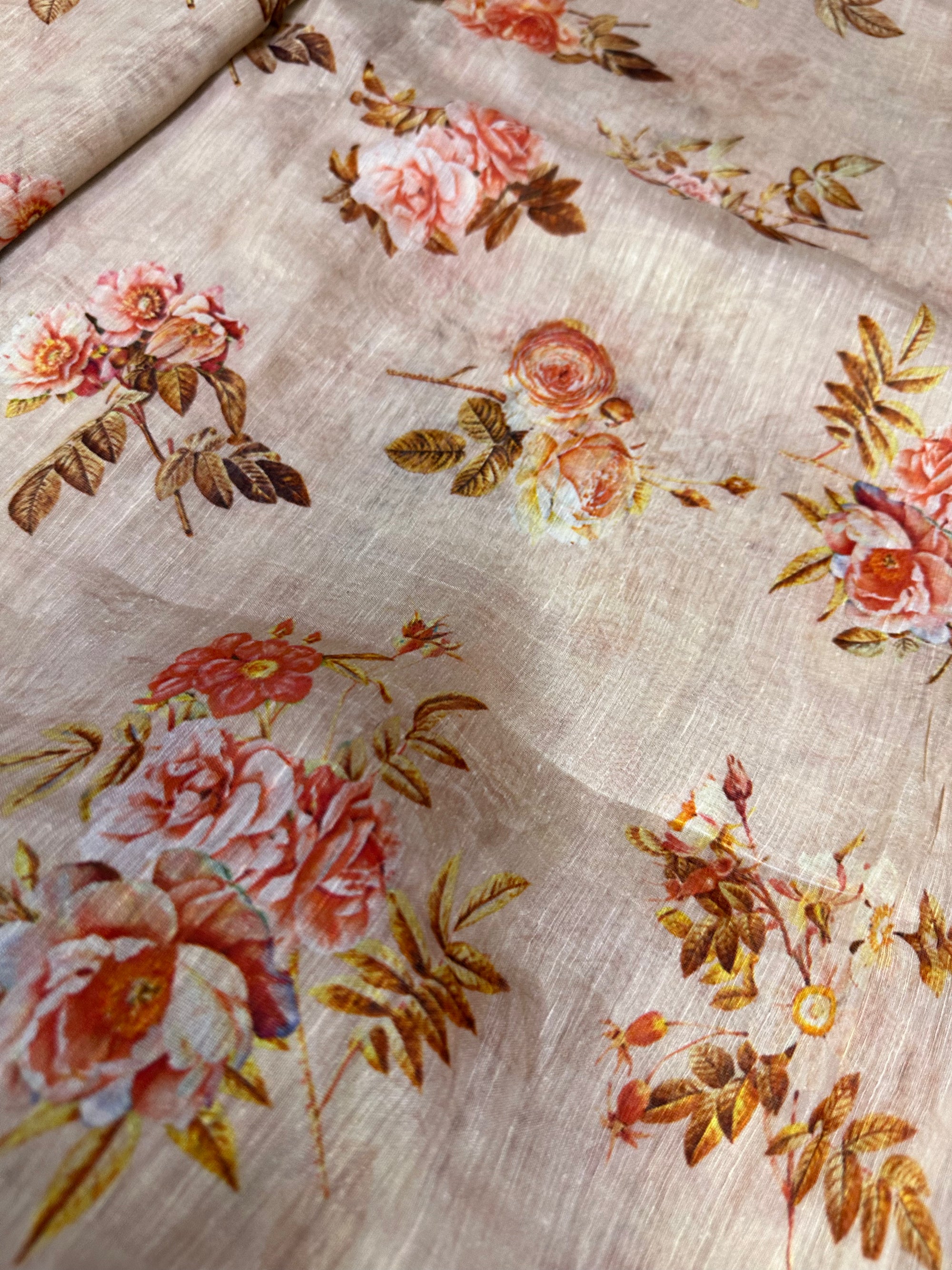 Handloom Printed pure linen silk fabric