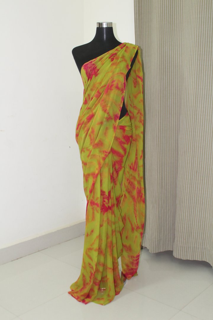 Shibori tie and dye pure georgette saree