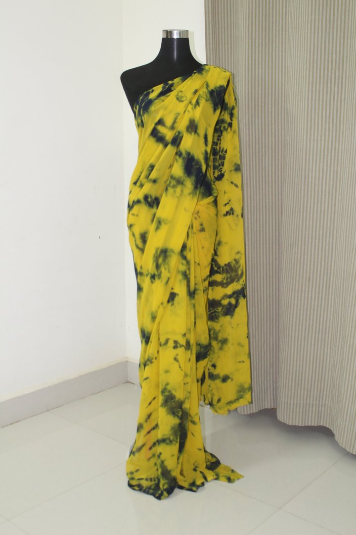 Shibori tie and dye pure georgette saree
