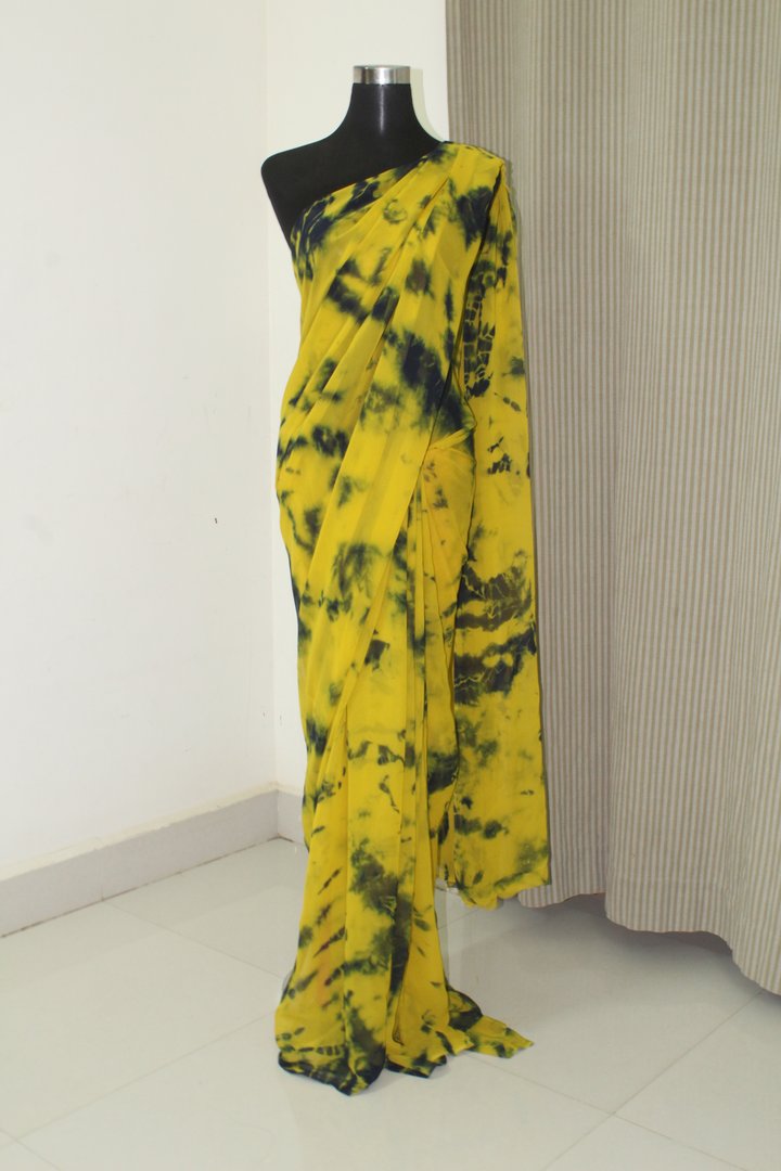 Shibori tie and dye pure georgette saree