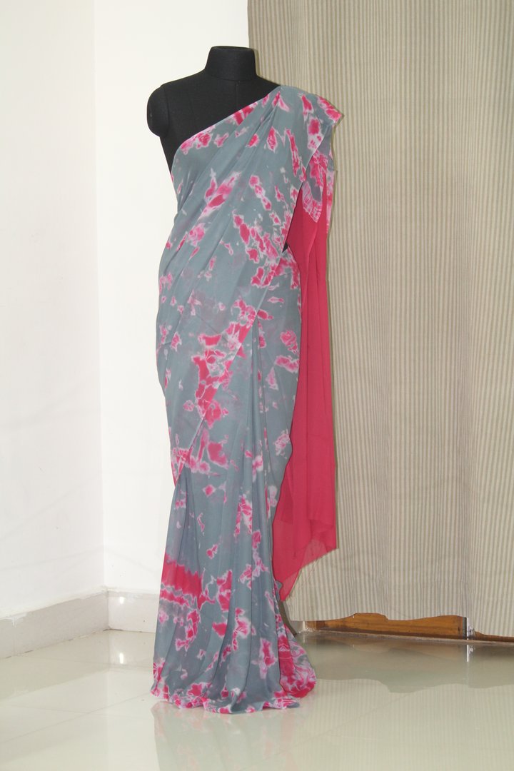 Shibori tie and dye pure georgette saree