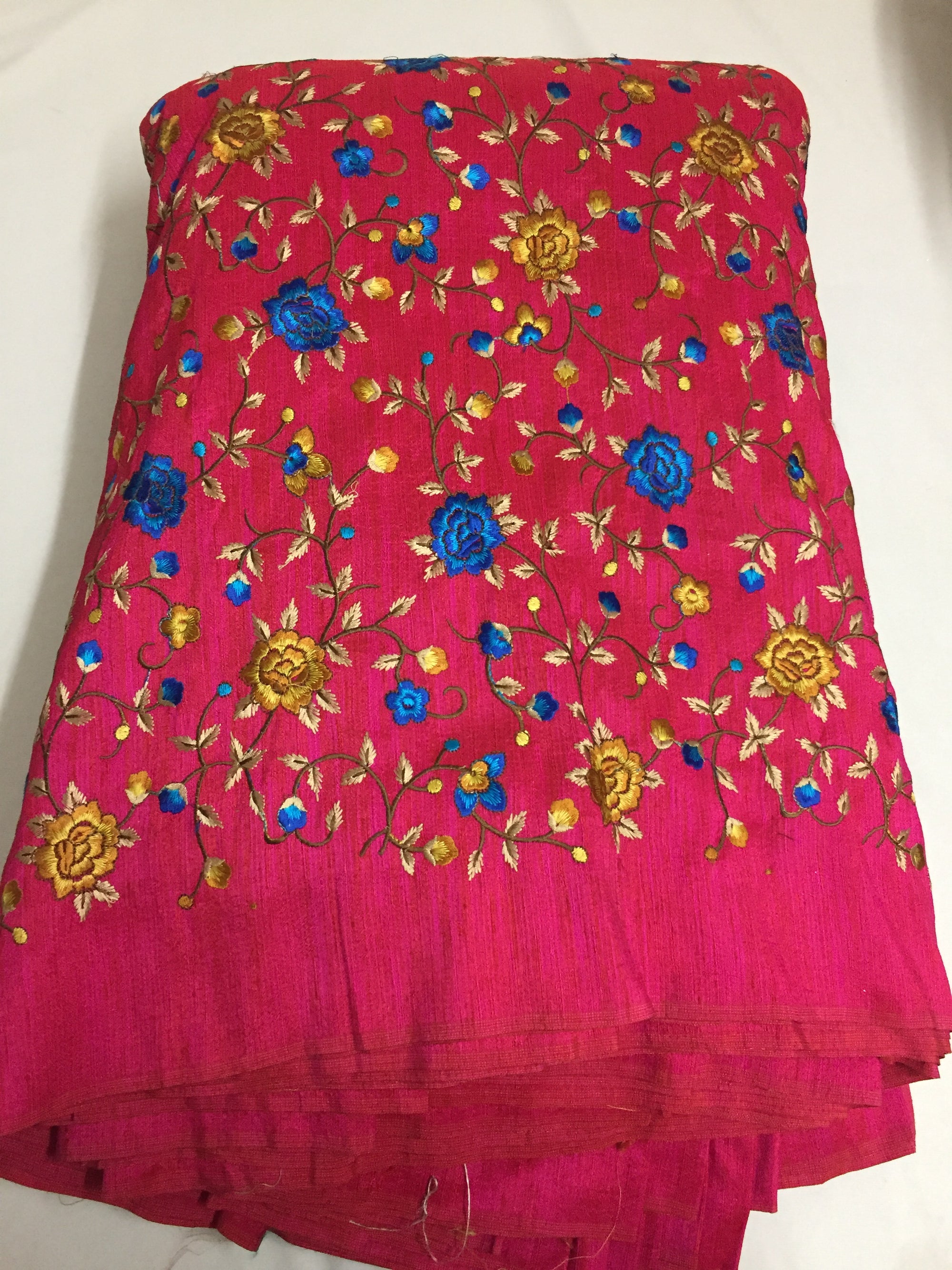 Embroidery on raw silk fabric