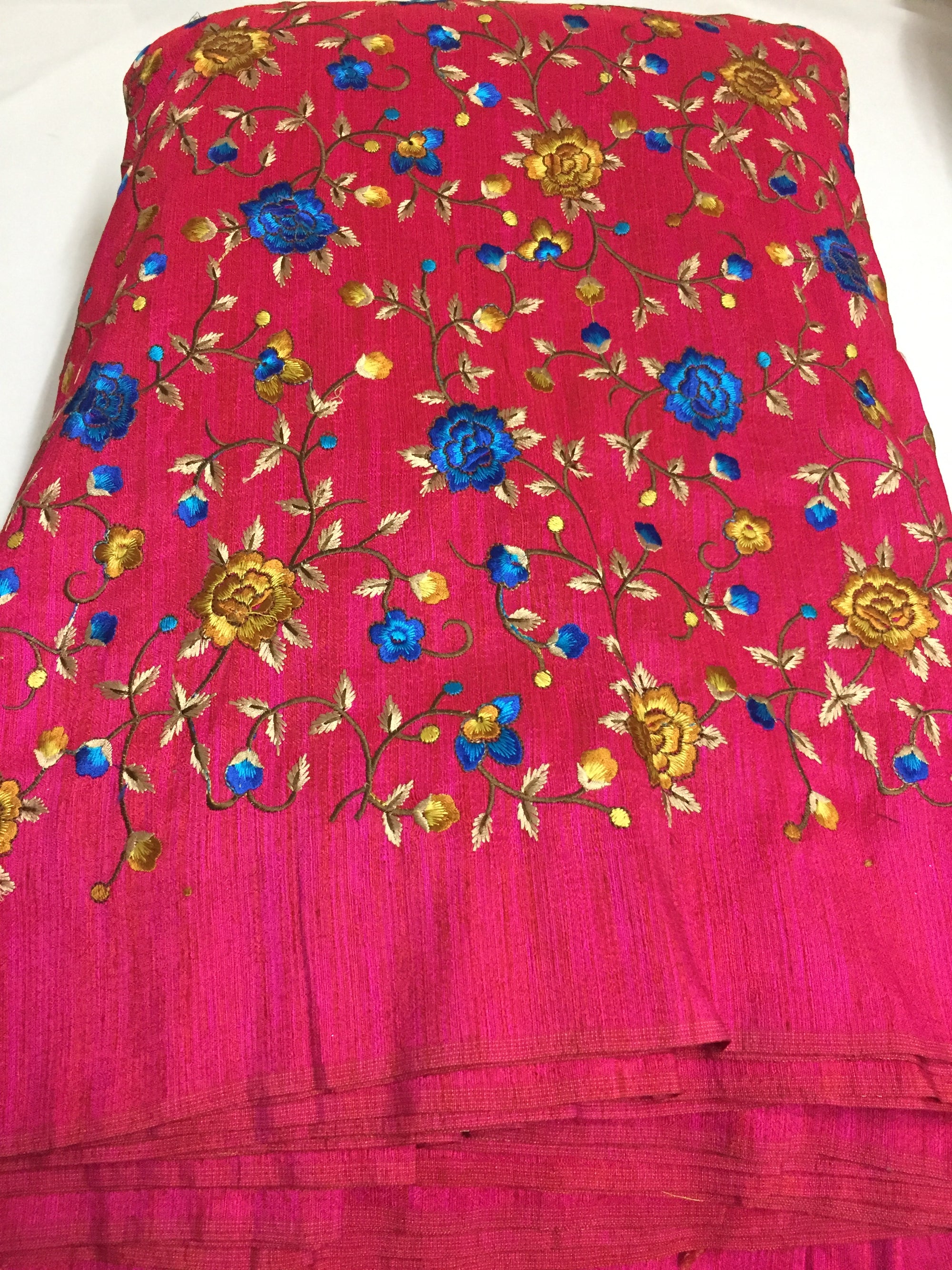 Embroidery on raw silk fabric