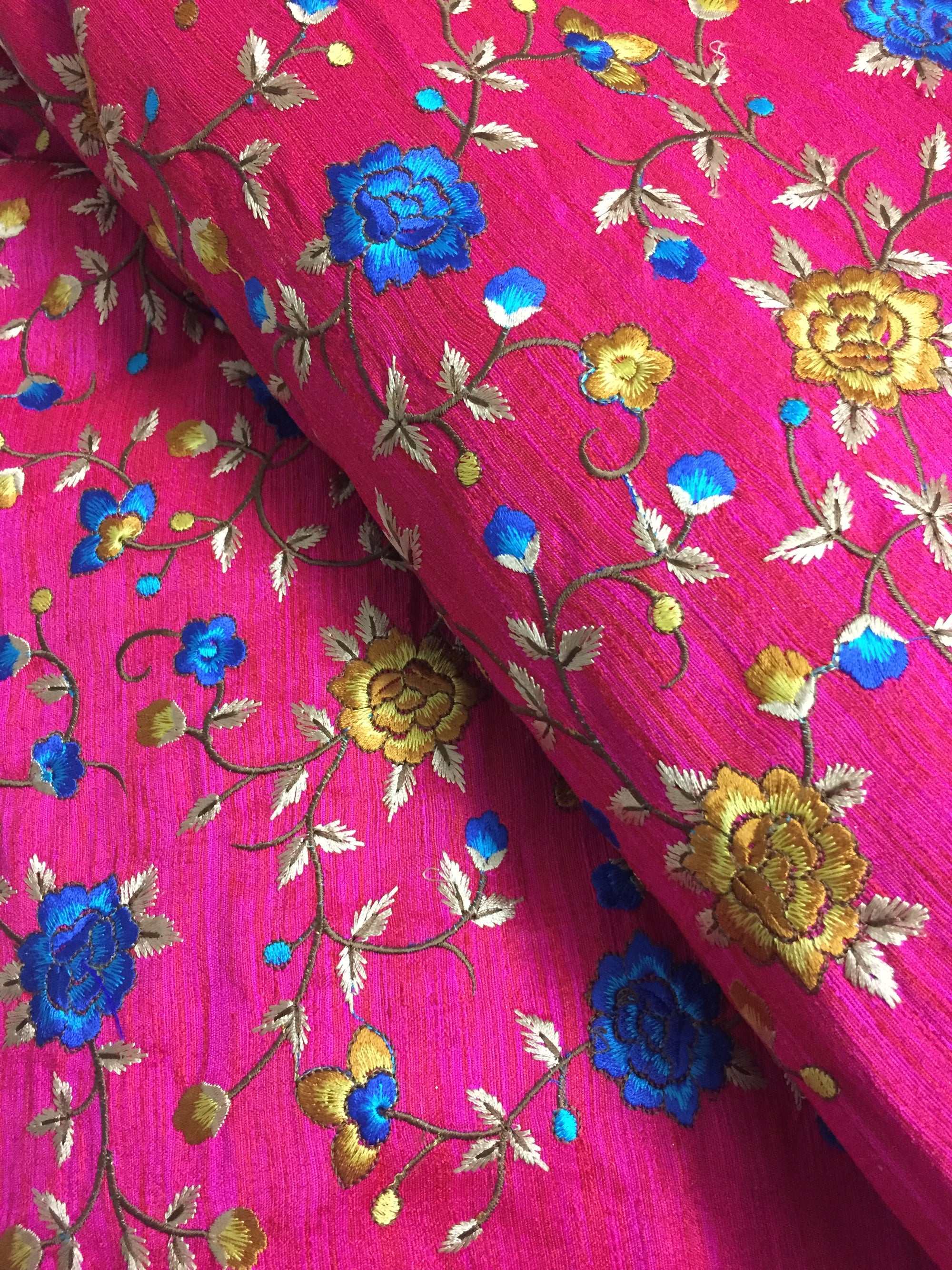 Embroidery on raw silk fabric
