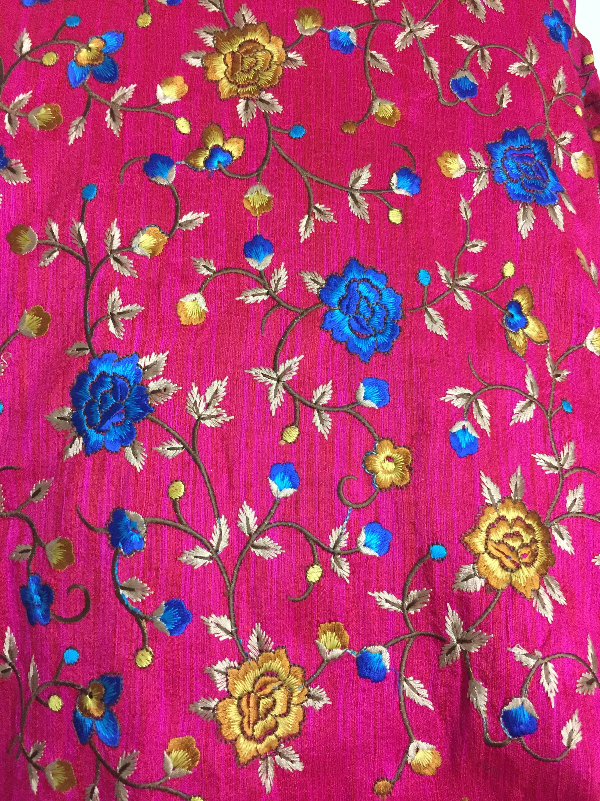 Embroidery on raw silk fabric