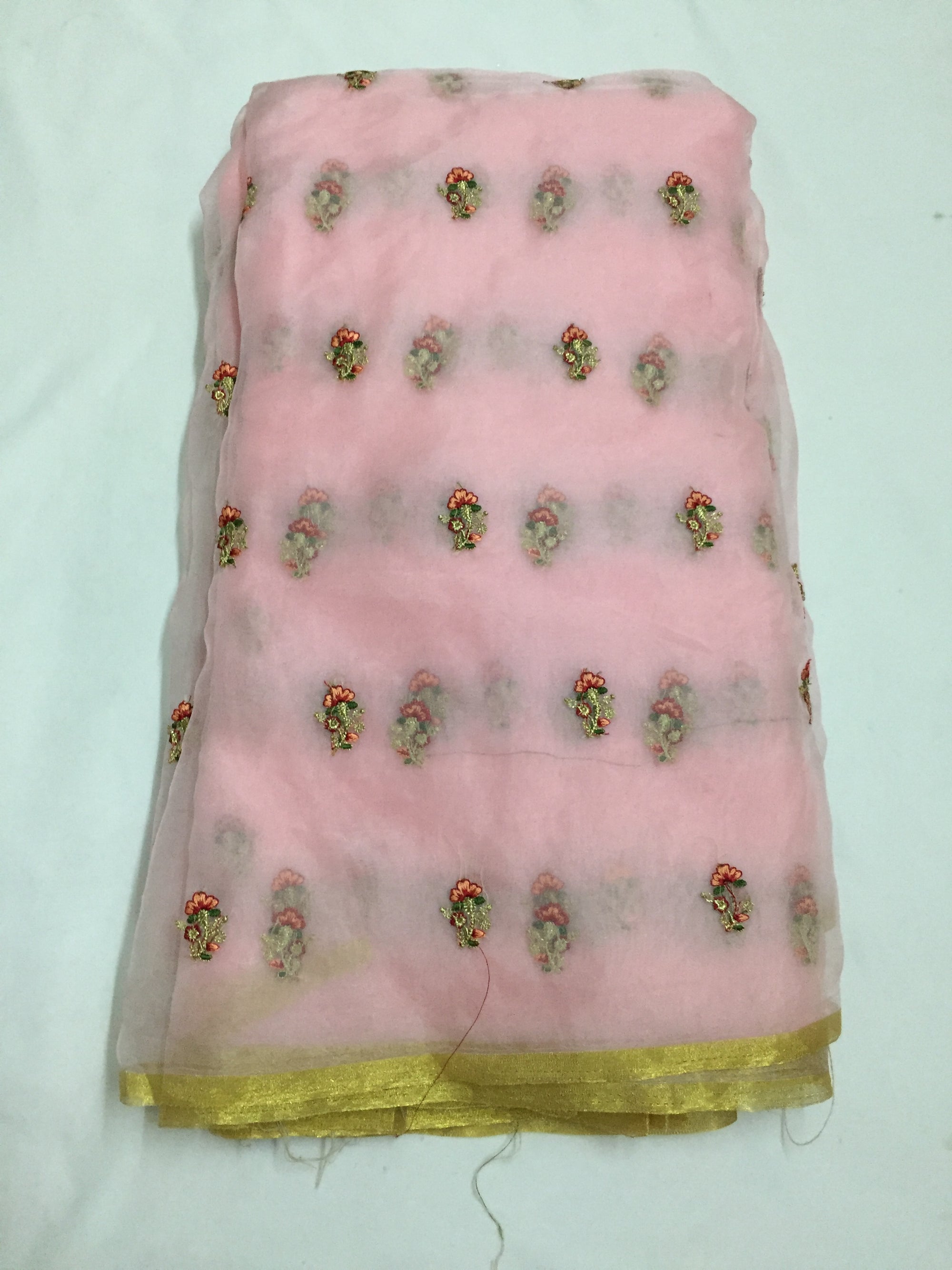Embroidery on organza with zari border saree