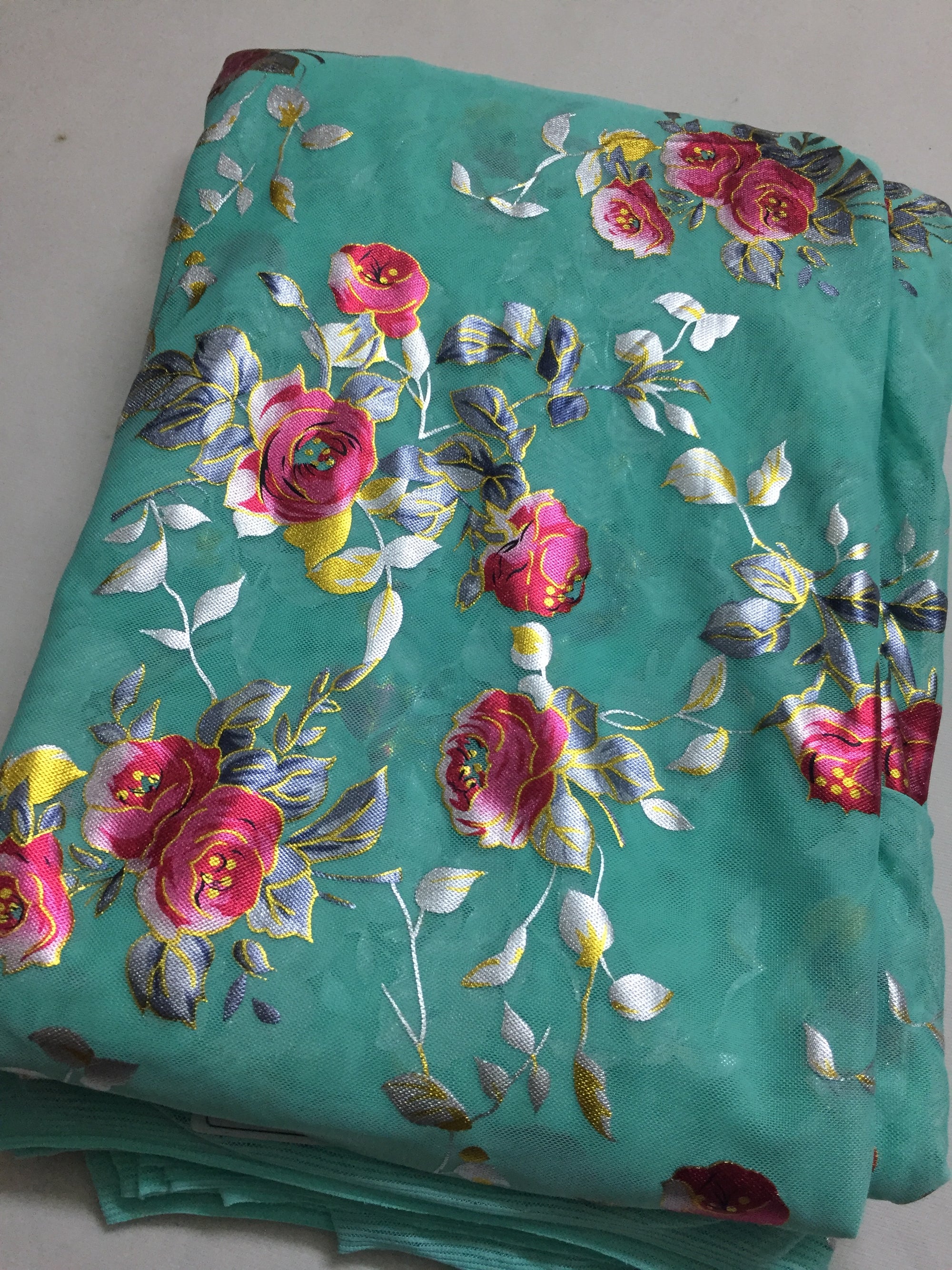 Printed lycra imported net fabric