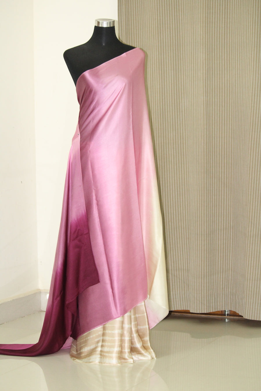Multishaded tie and dye pure silk satin saree