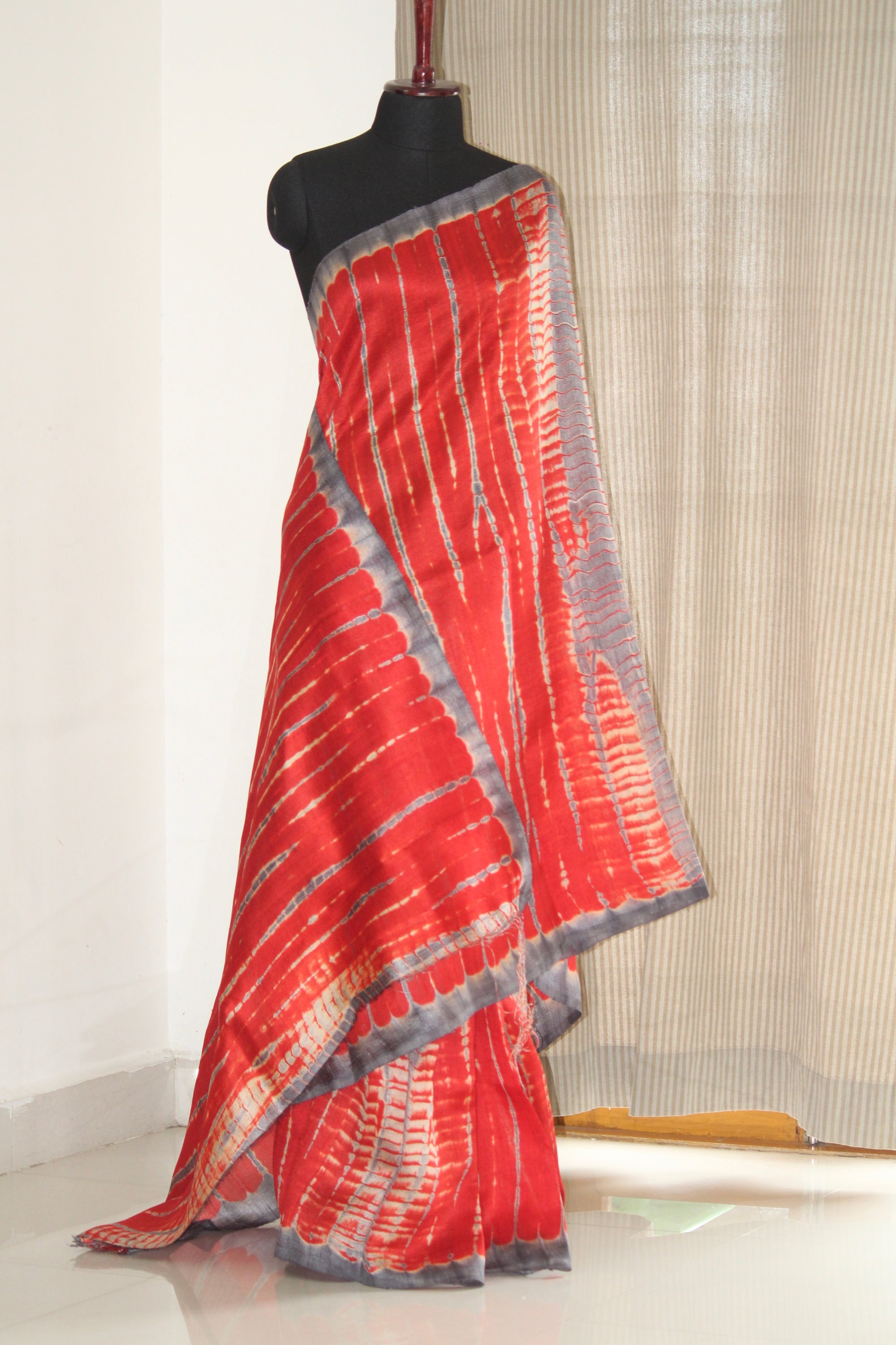 Tie and dye pure raw silk saree