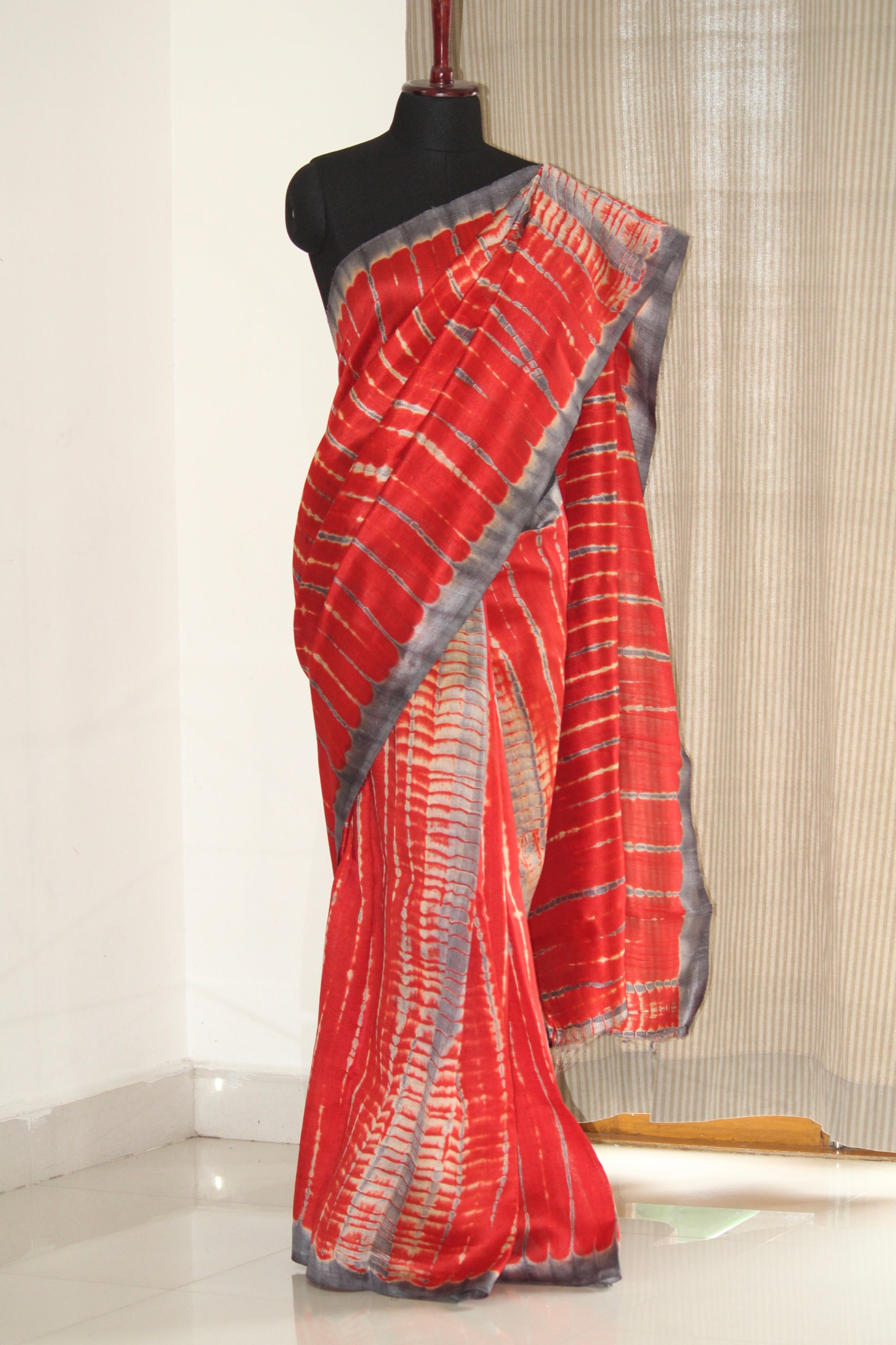 Tie and dye pure raw silk saree