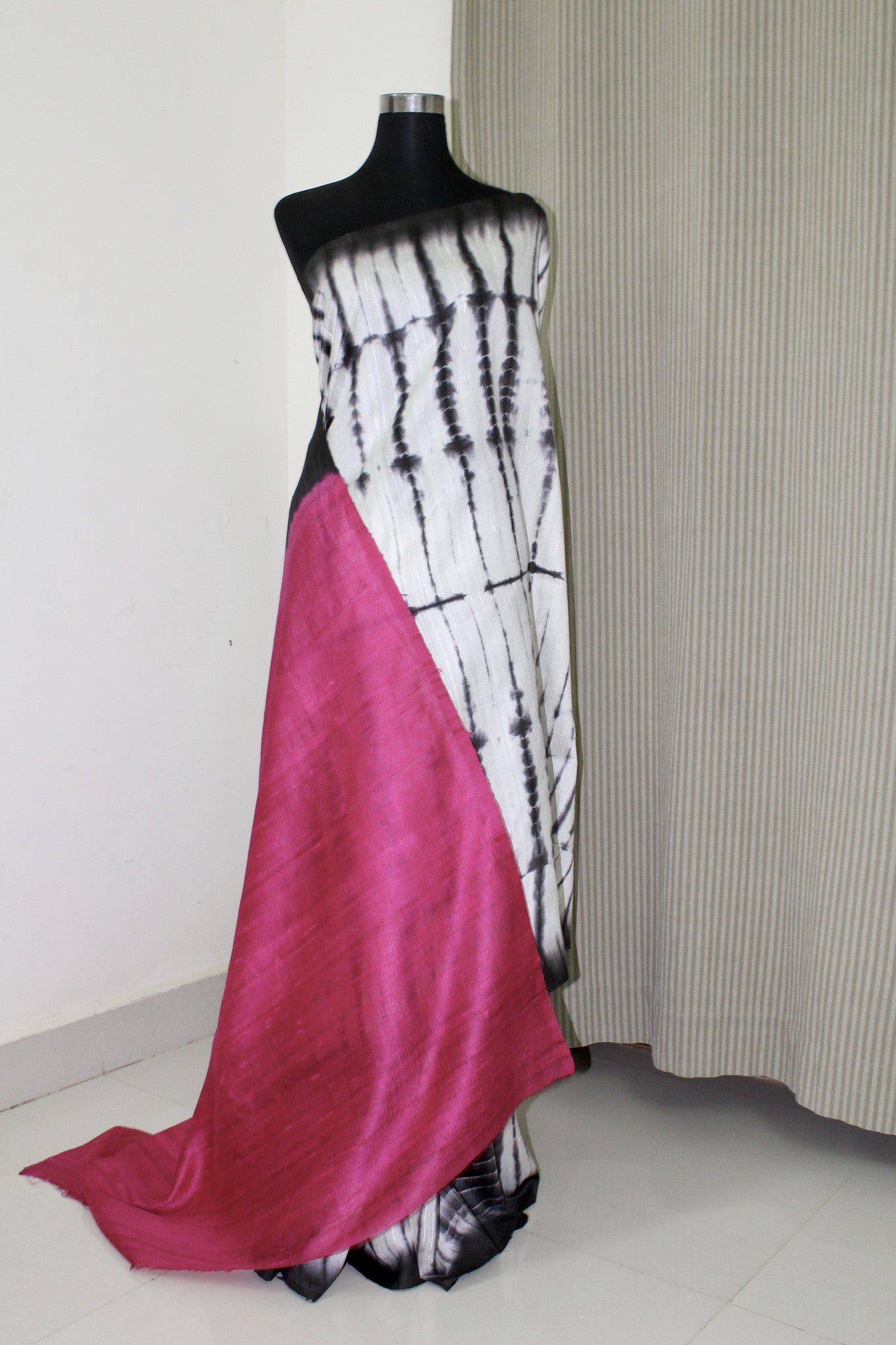 Pure dupion raw silk shibori tie and dye saree
