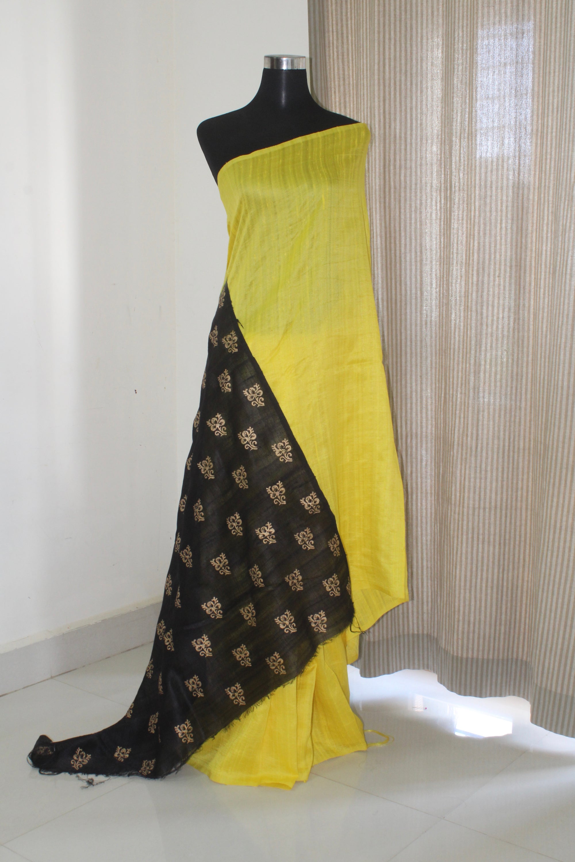 Dupion pure raw silk saree with gold print