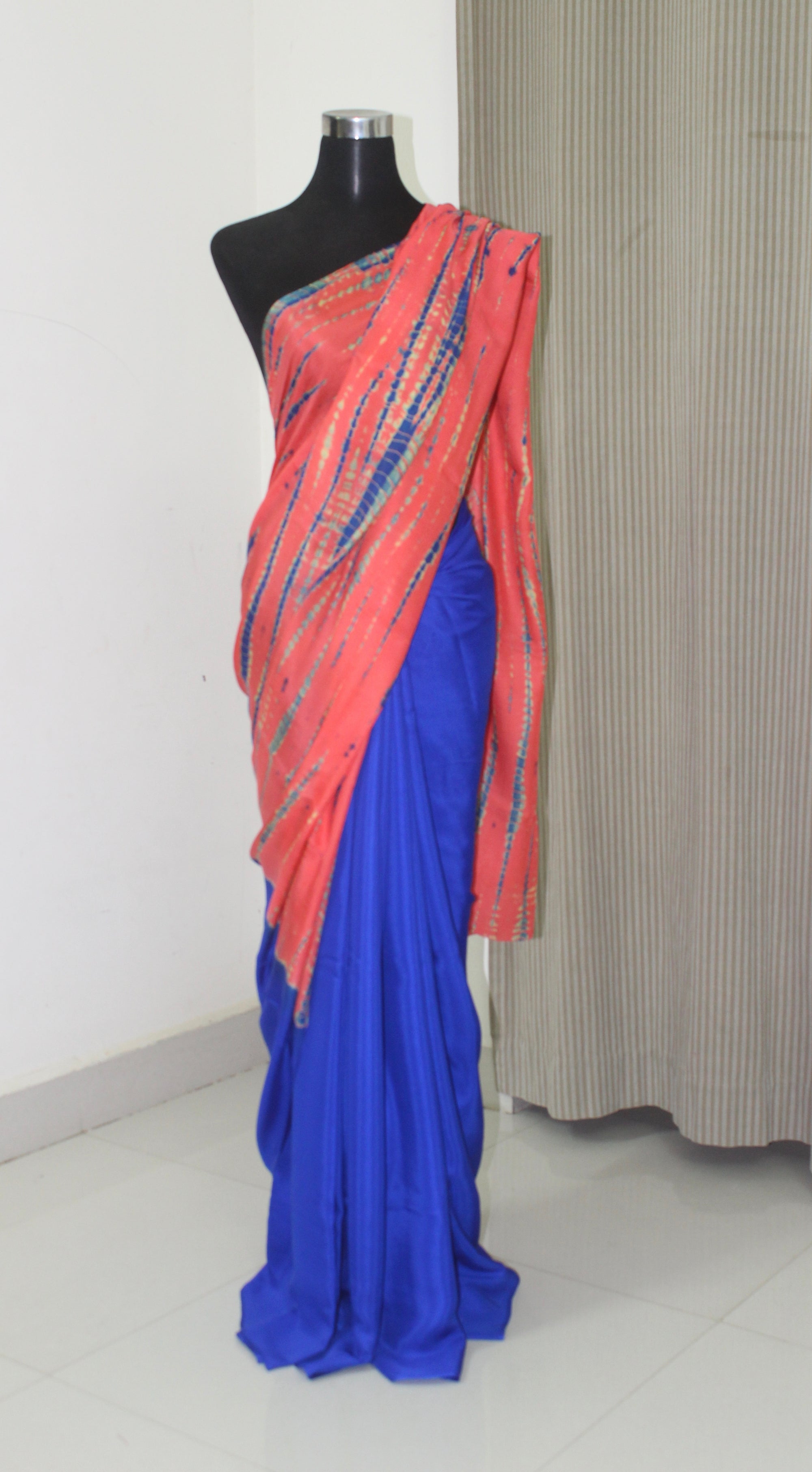 Tie and dye pure silk satin saree