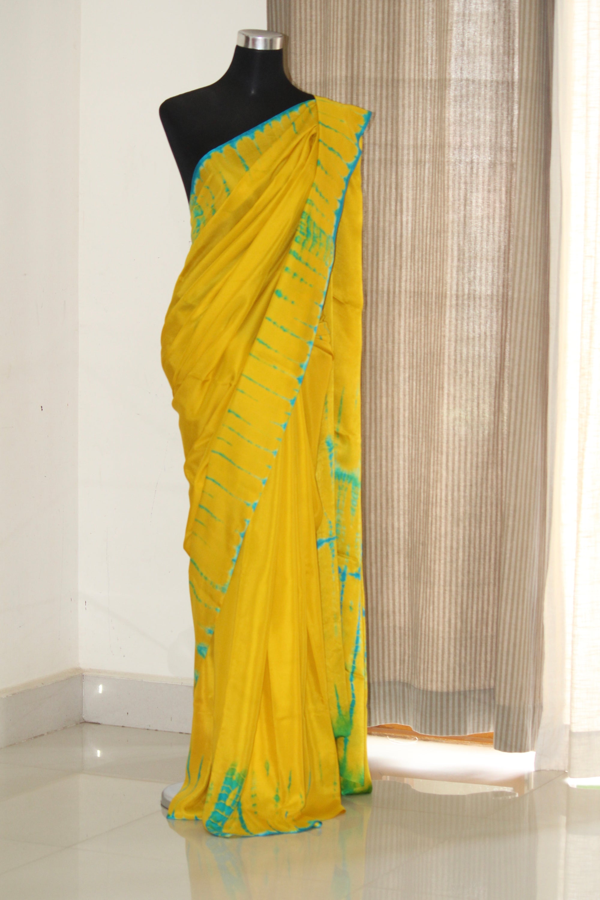 Tie and dye pure silk satin saree