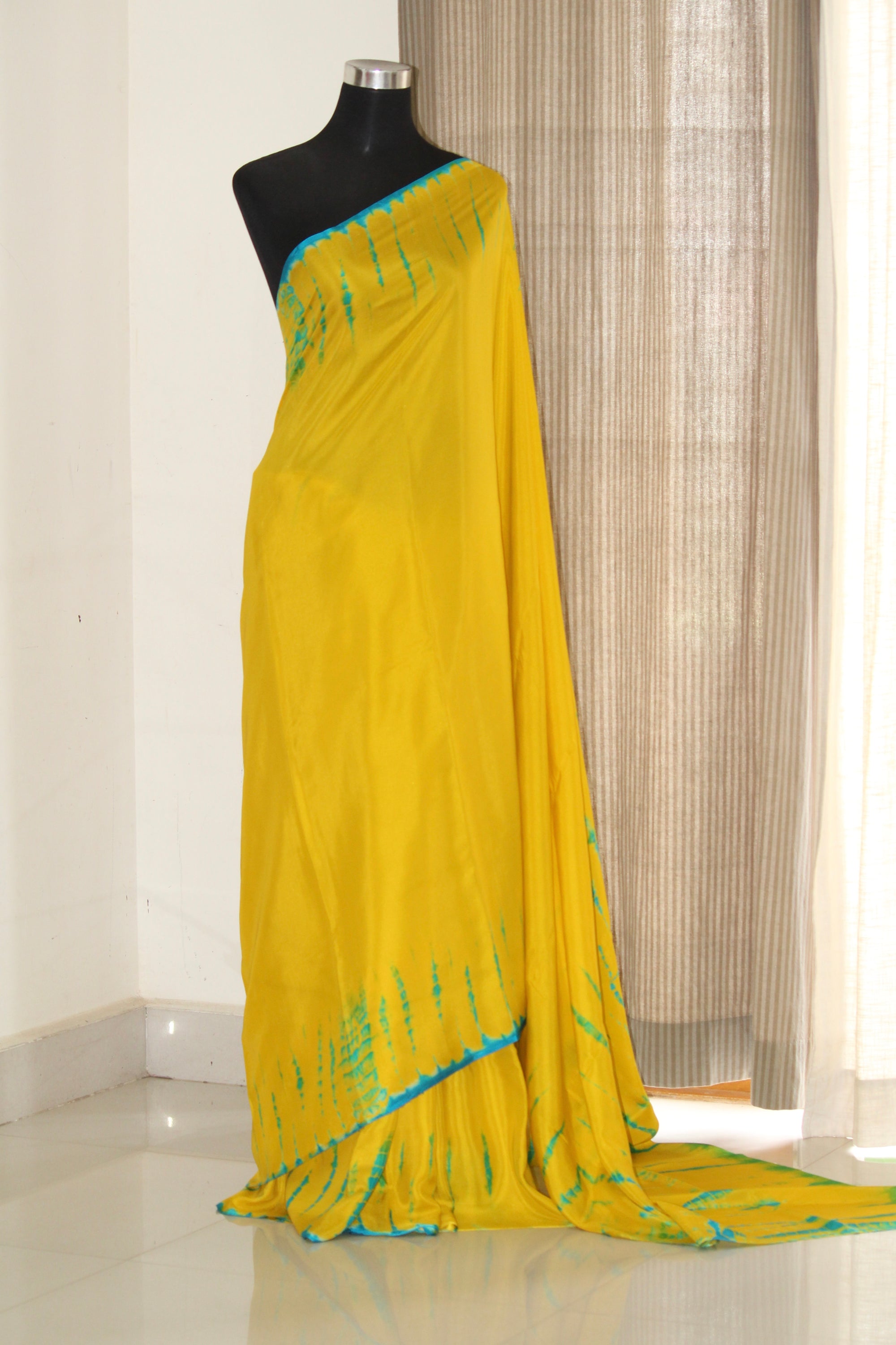 Tie and dye pure silk satin saree