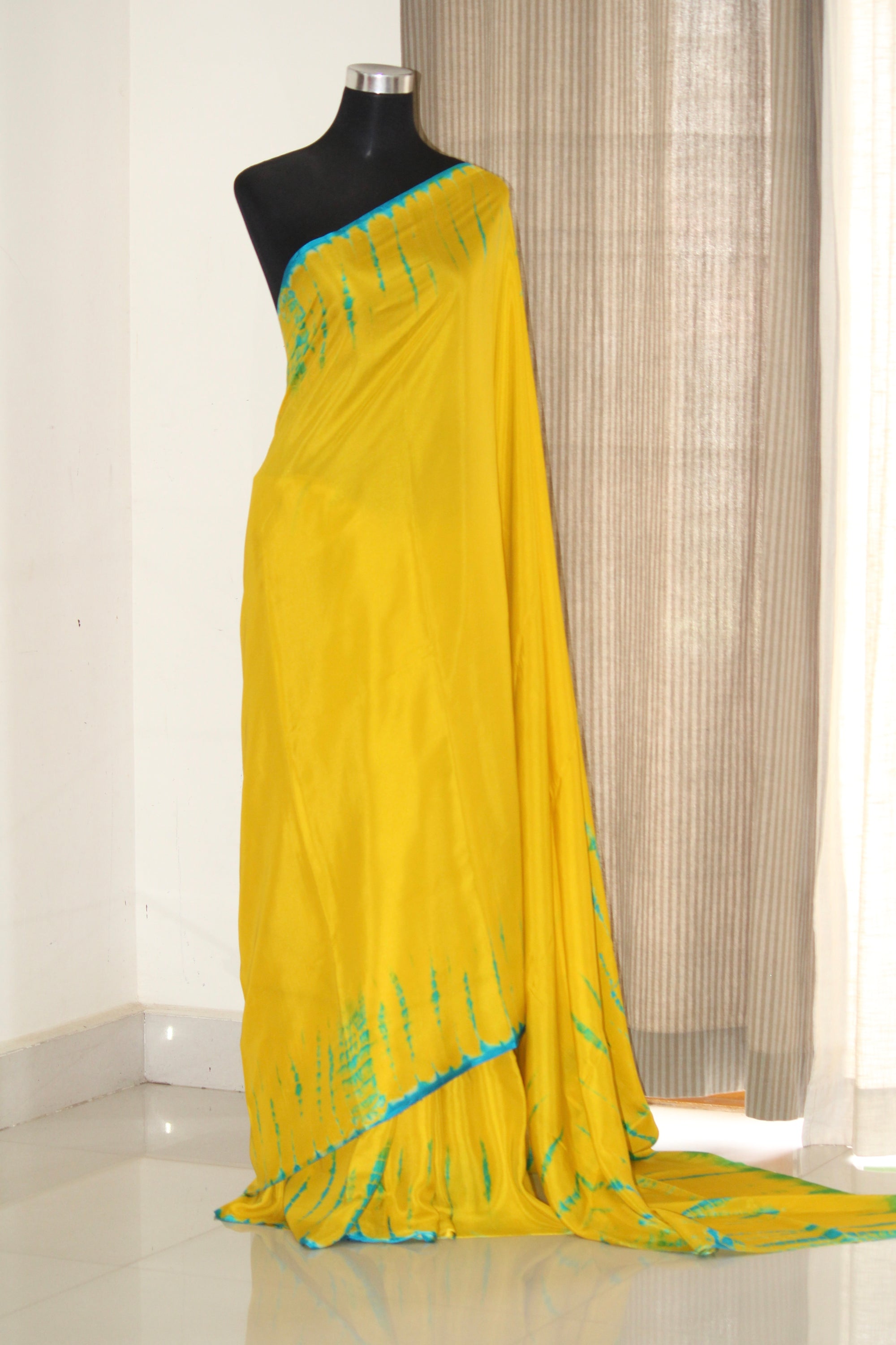 Tie and dye pure silk satin saree