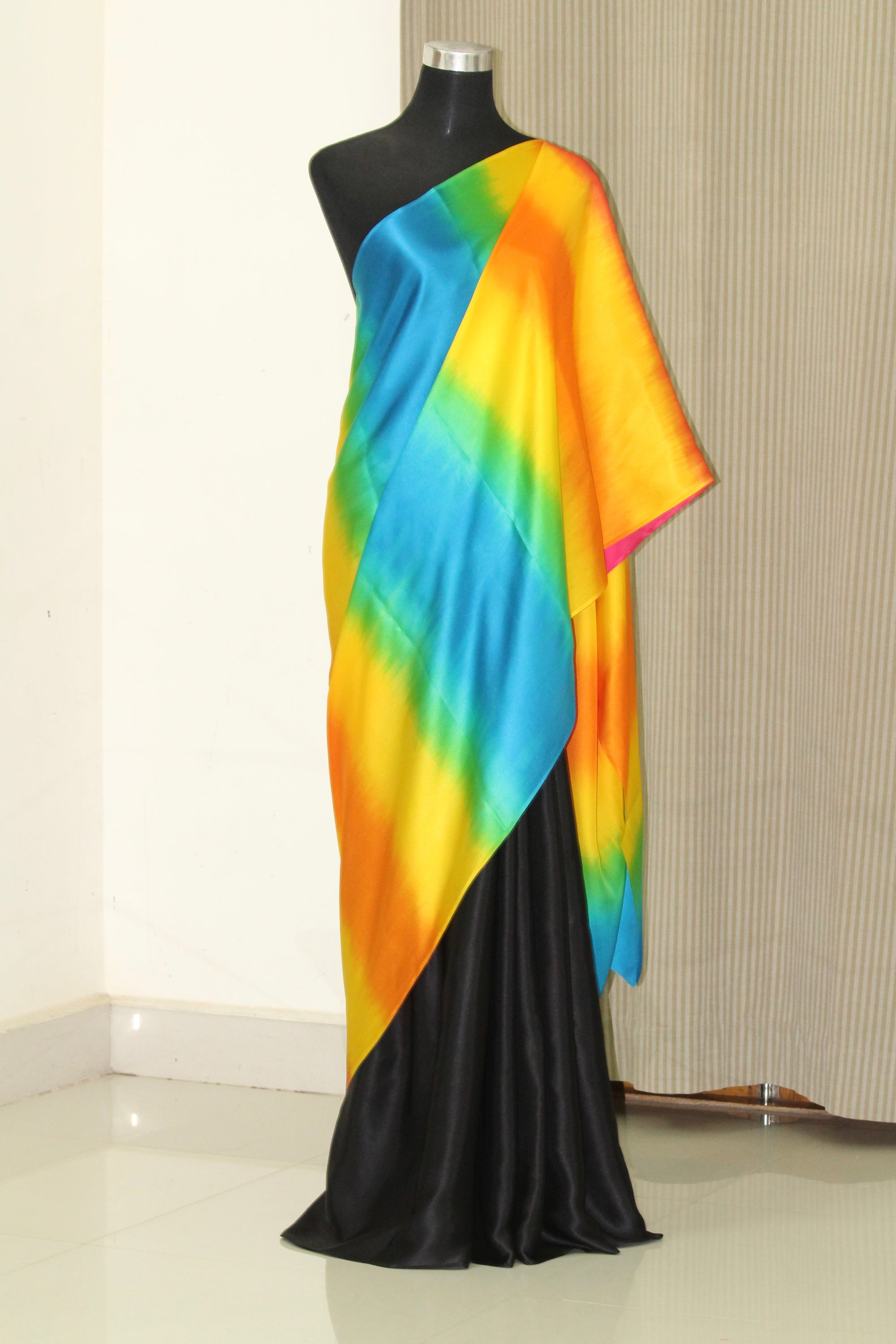 Multishaded pure silk satin saree