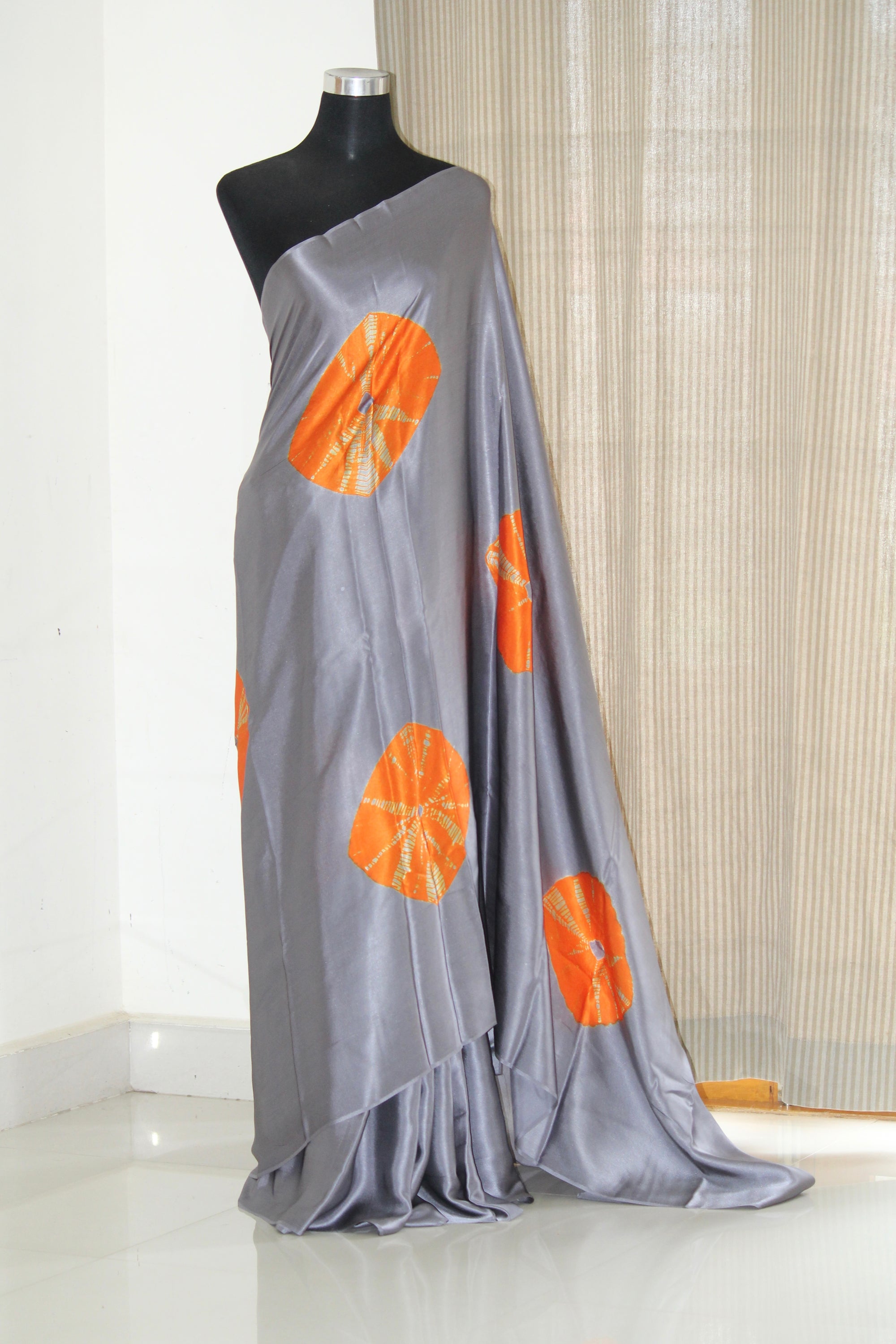 Tie and dye pure silk satin saree