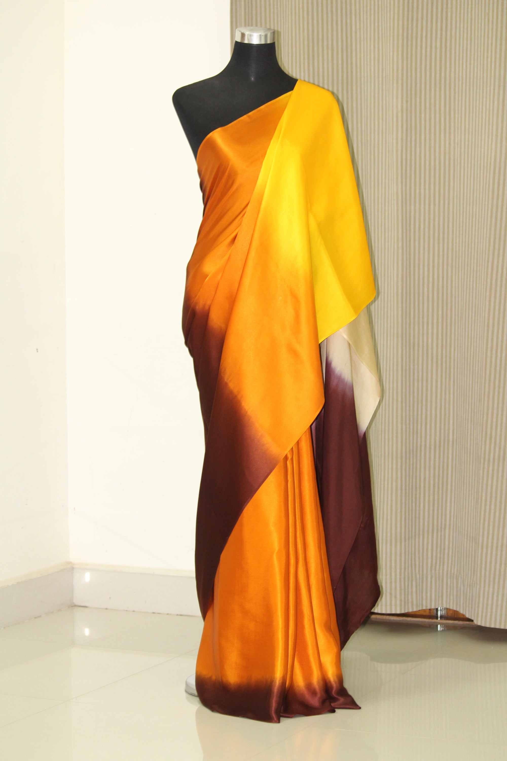 Multi shaded pure silk satin saree