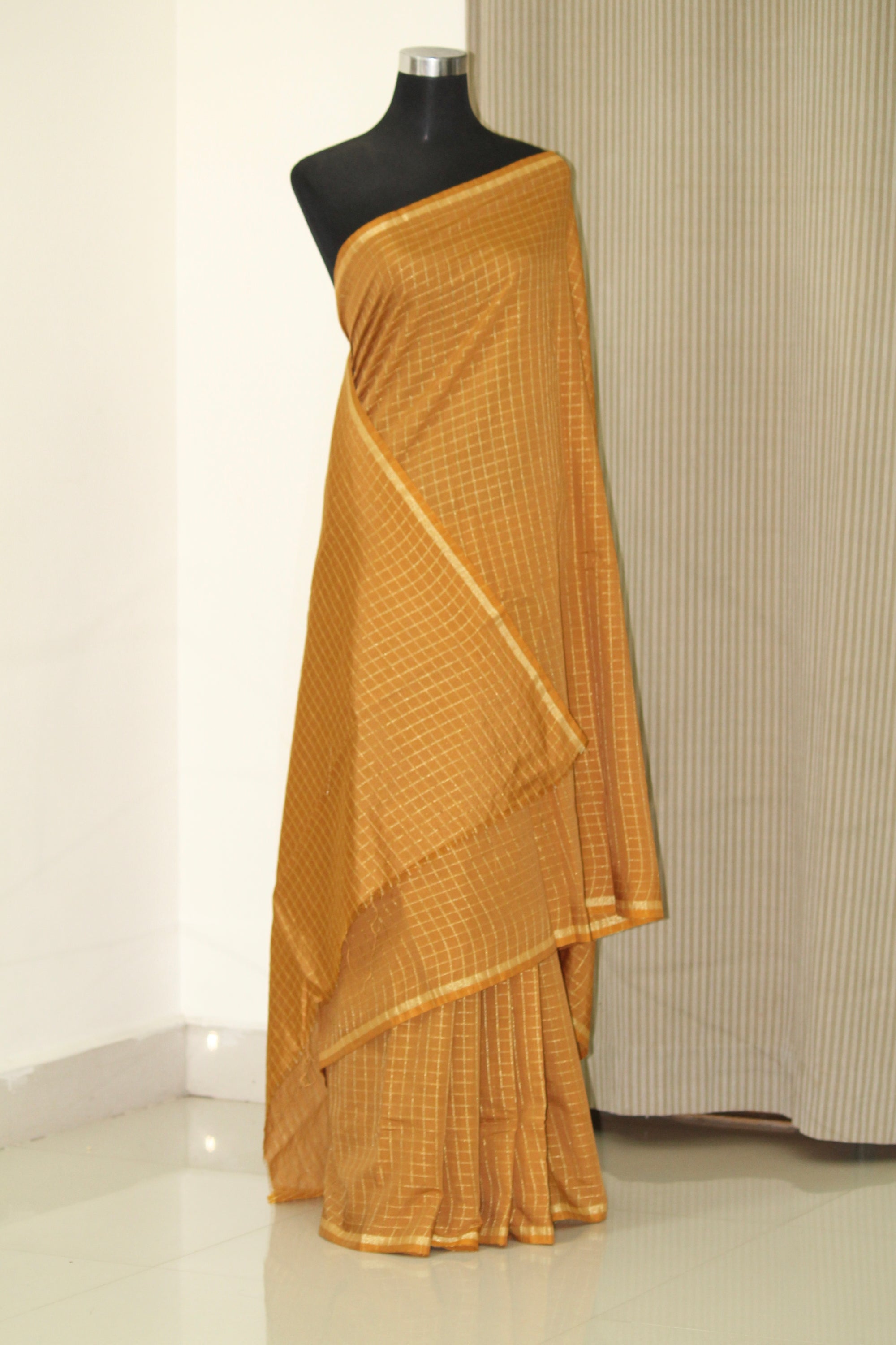 Silk cotton zari checks saree
