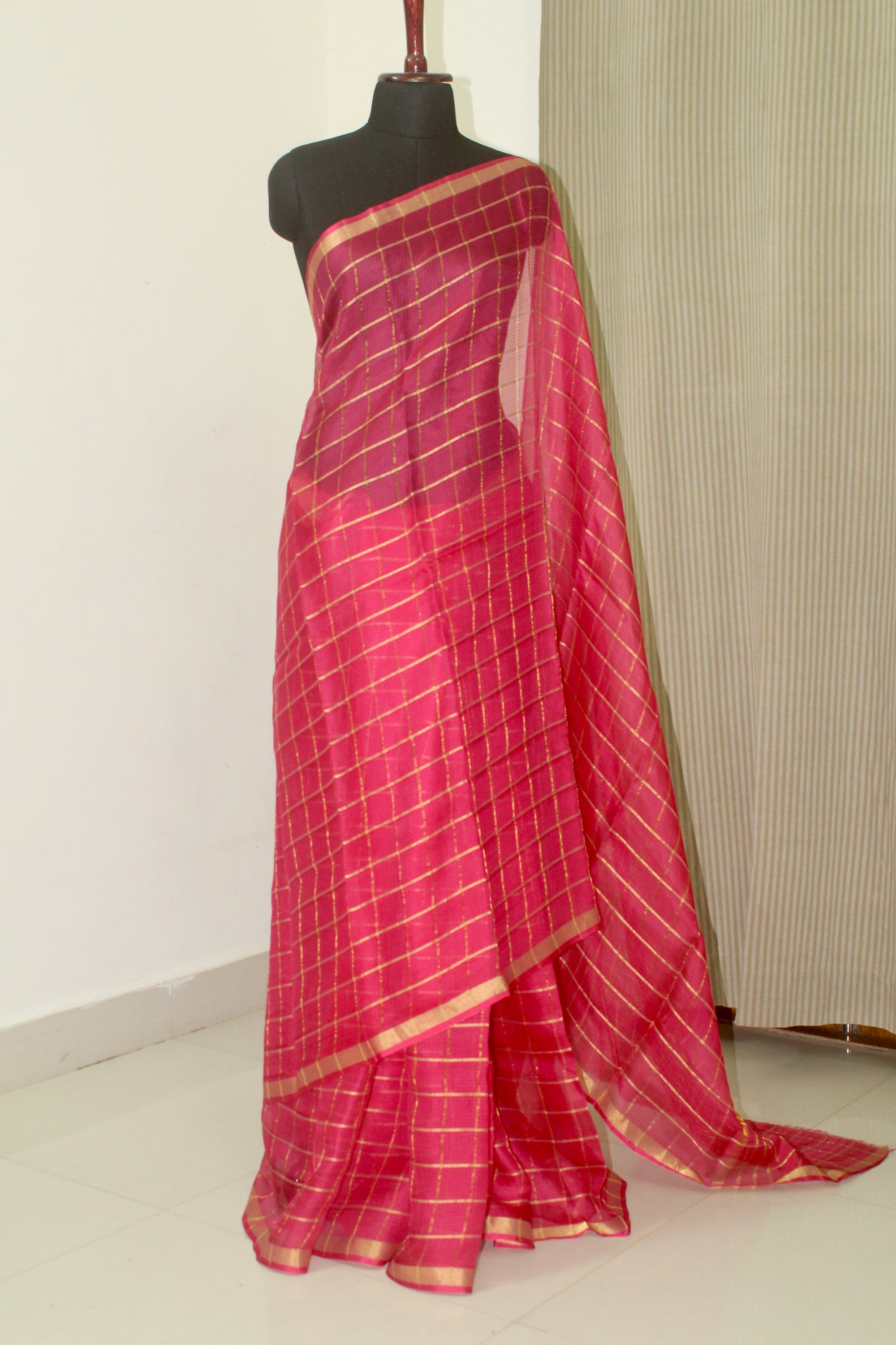 Pure kota silk saree with zari checks