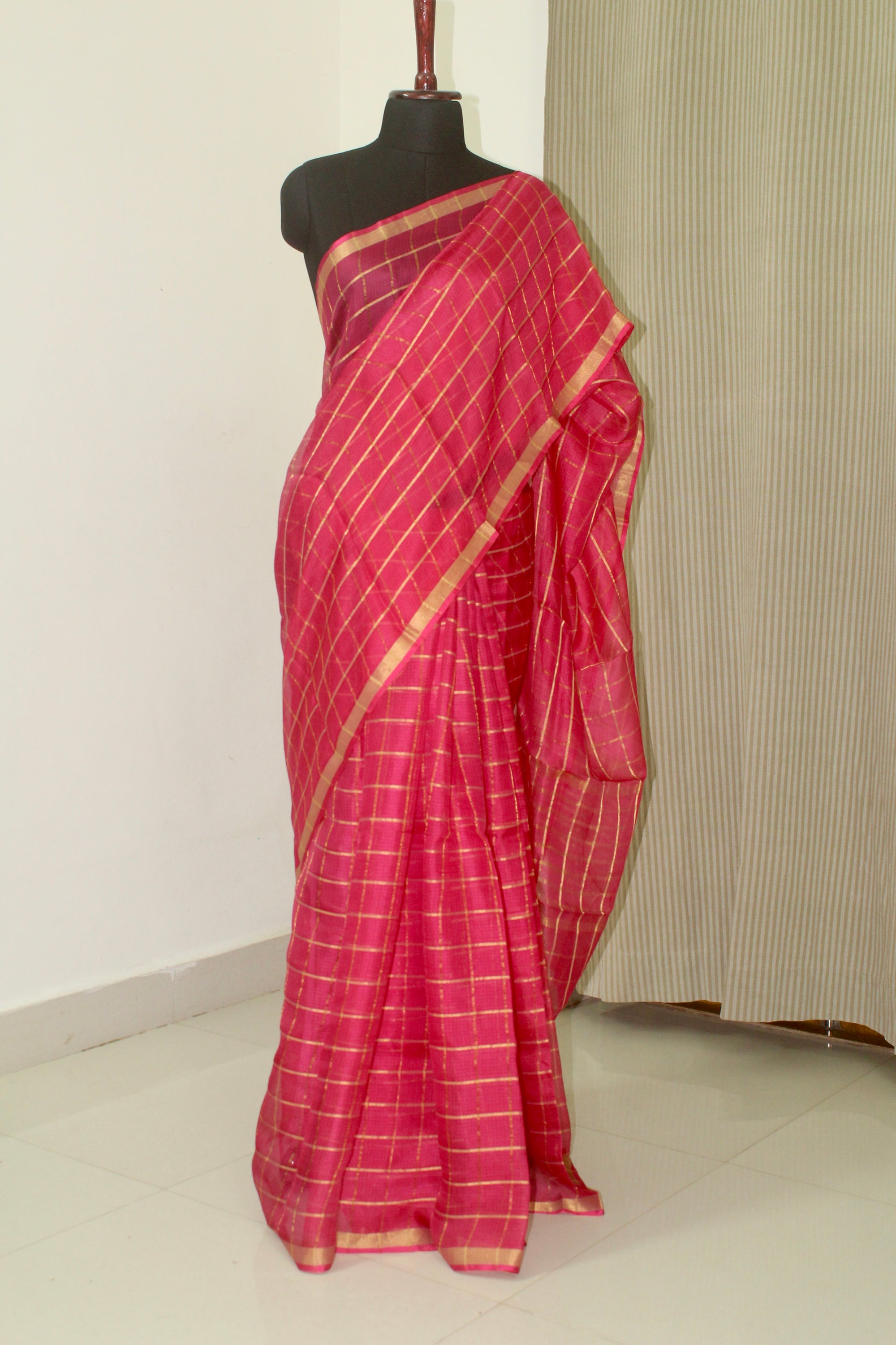 Pure kota silk saree with zari checks