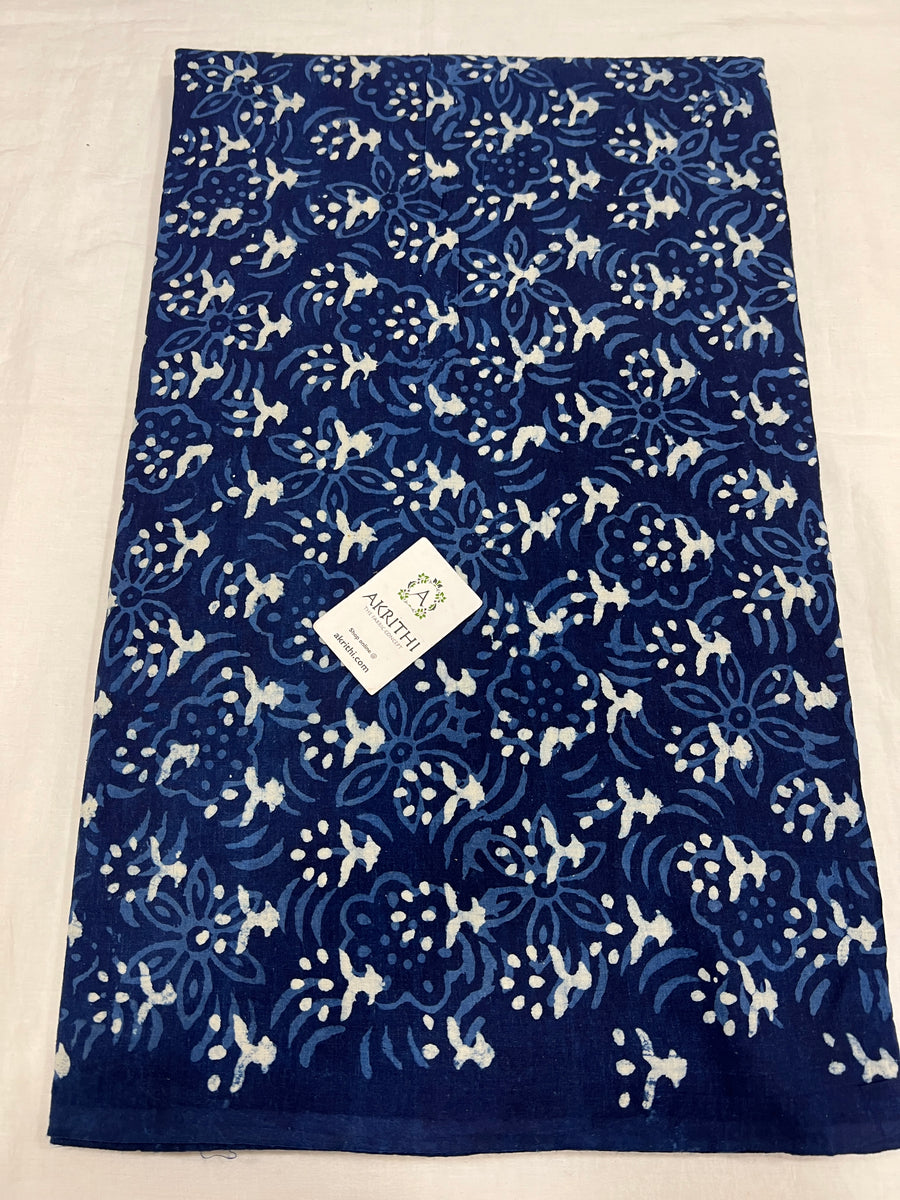 Indigo hand block printed pure cotton fabric