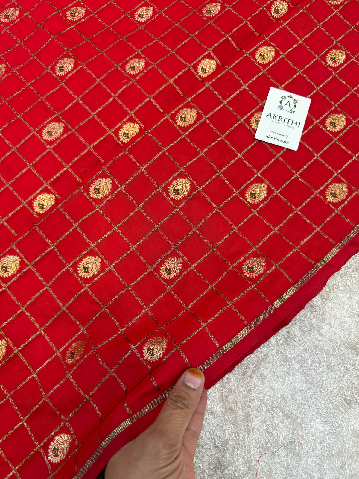 Pure Banarasi brocade checks meena Butti fabric