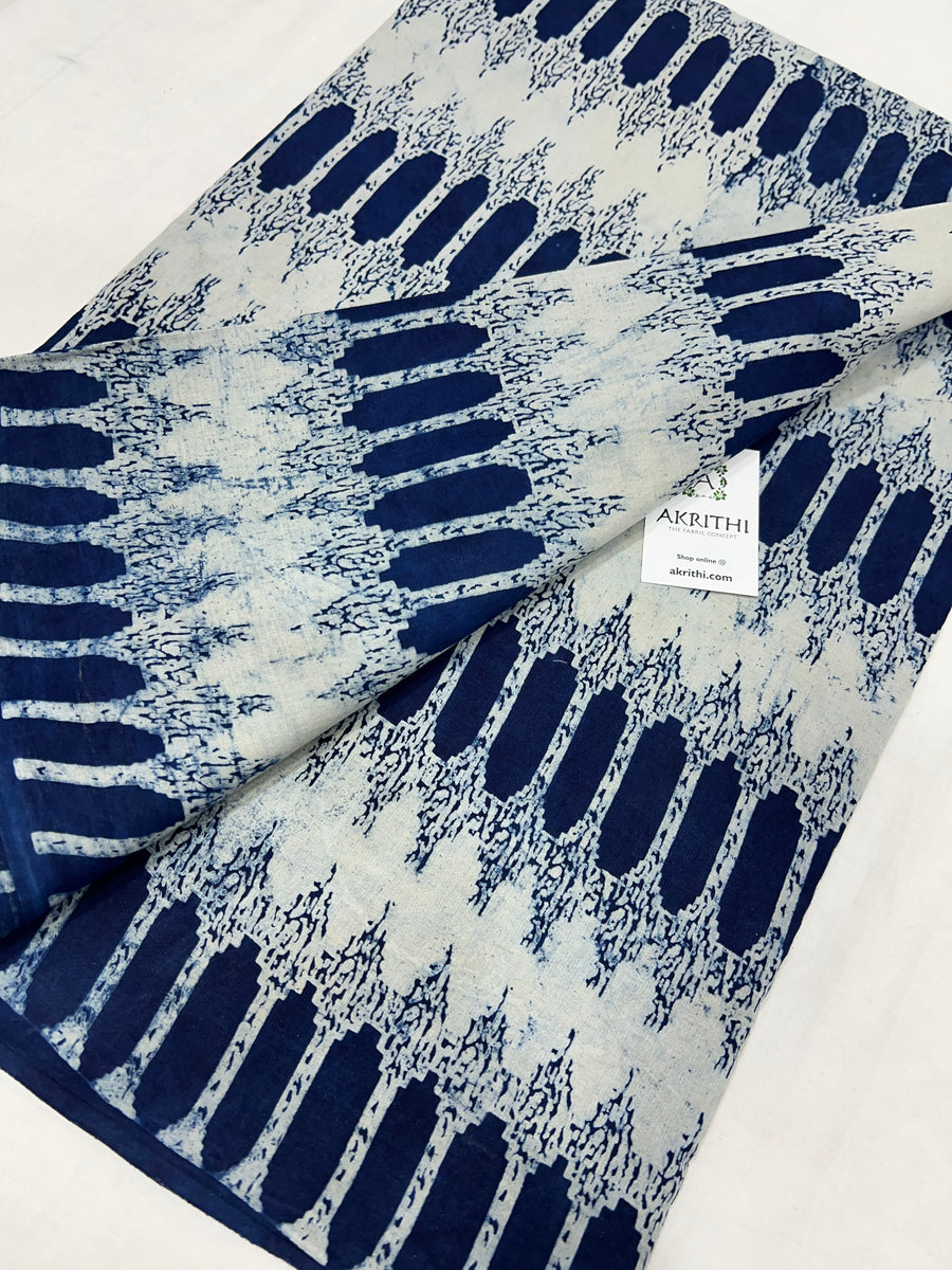 Indigo hand block printed pure cotton fabric