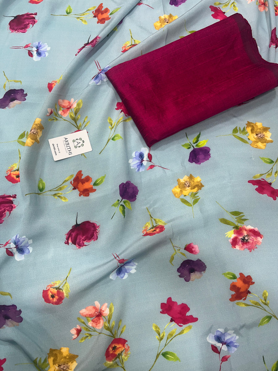 Digital printed pure silk crepe saree with blouse